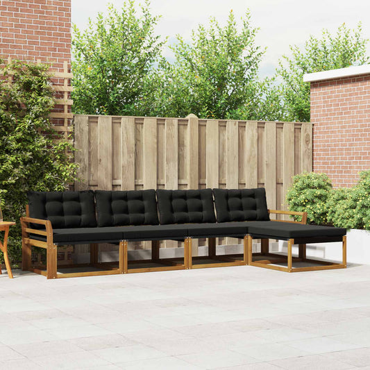 Buiten bankenset met kussen 5 pcs Natuurlijk en Zwart is nu te koop bij PeponiXL, paradijselijk wonen!