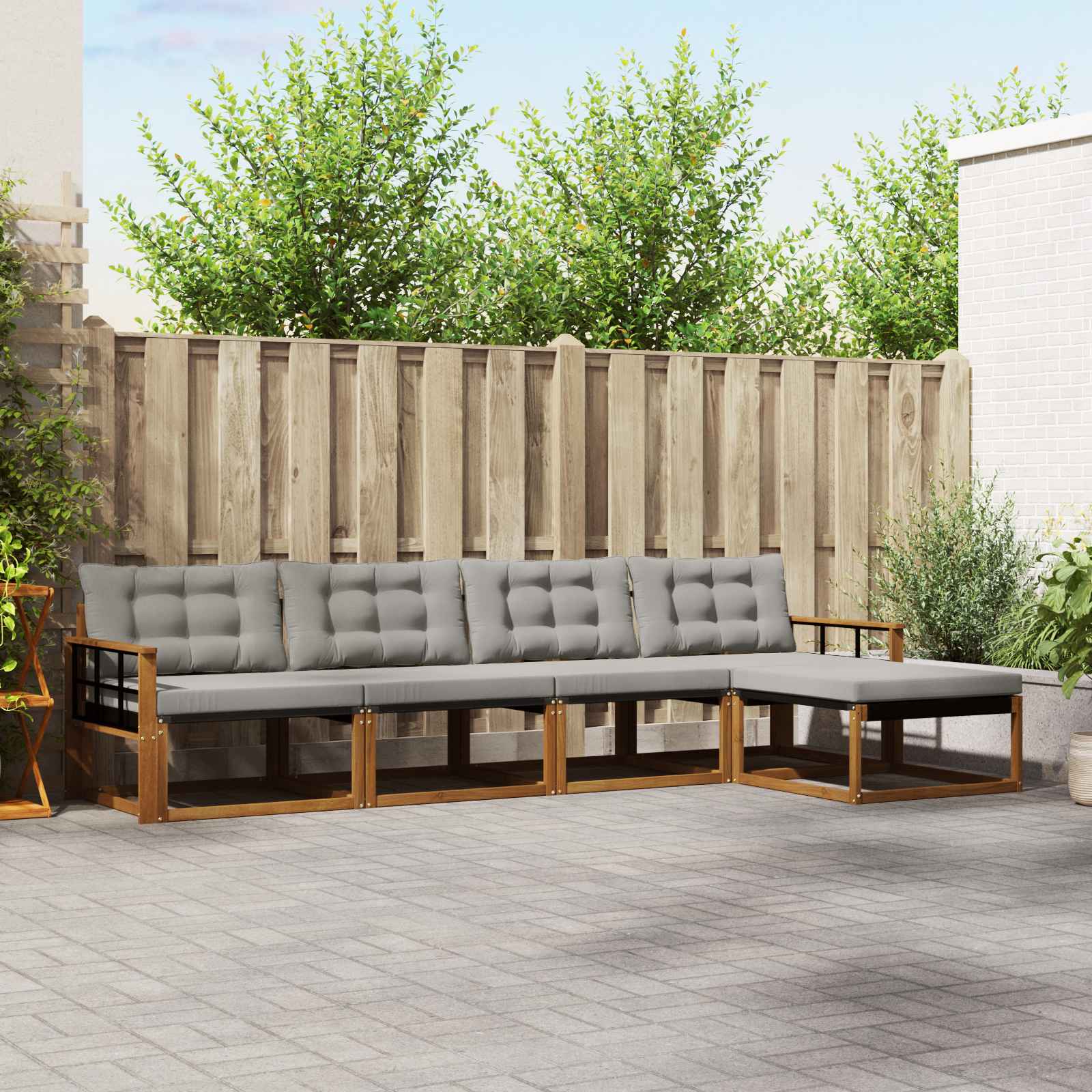 Buiten bankenset met kussen 5 pcs Natuurlijk en Lichtgrijs is nu te koop bij PeponiXL, paradijselijk wonen!