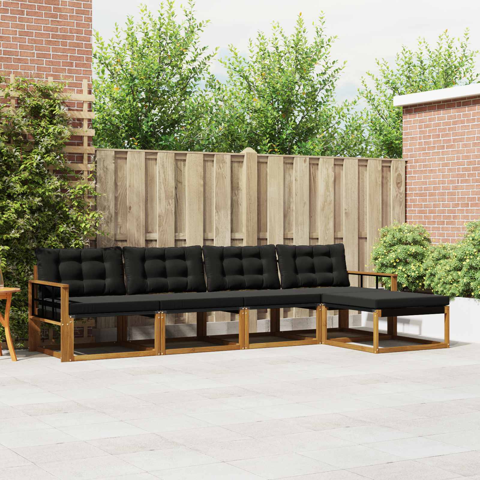 Buiten bankenset met kussen 5 pcs Natuurlijk en Zwart is nu te koop bij PeponiXL, paradijselijk wonen!