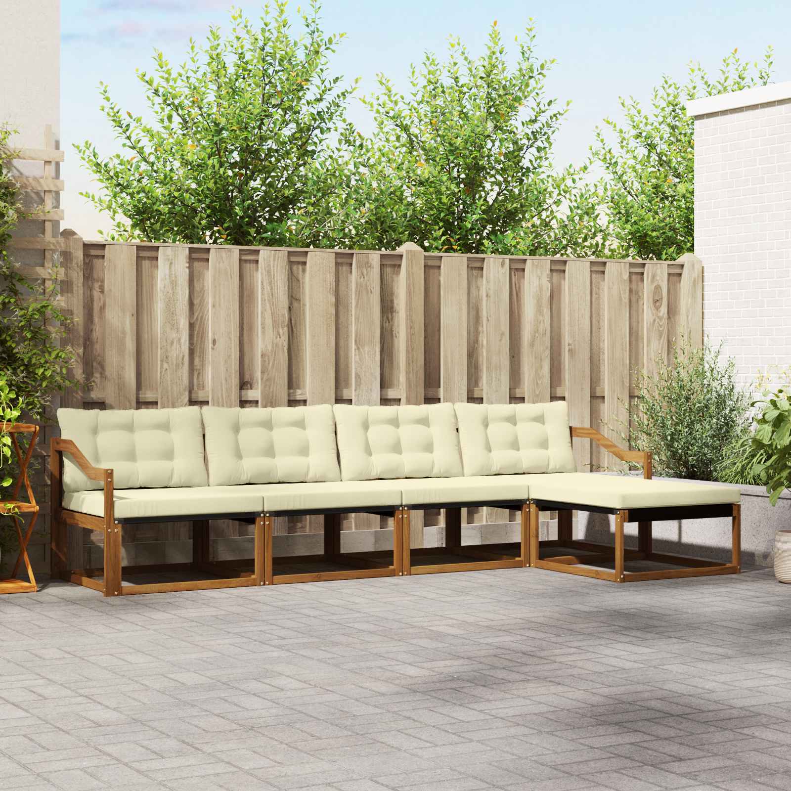 Buiten bankenset met kussen 5 pcs Natuurlijk en Crème is nu te koop bij PeponiXL, paradijselijk wonen!