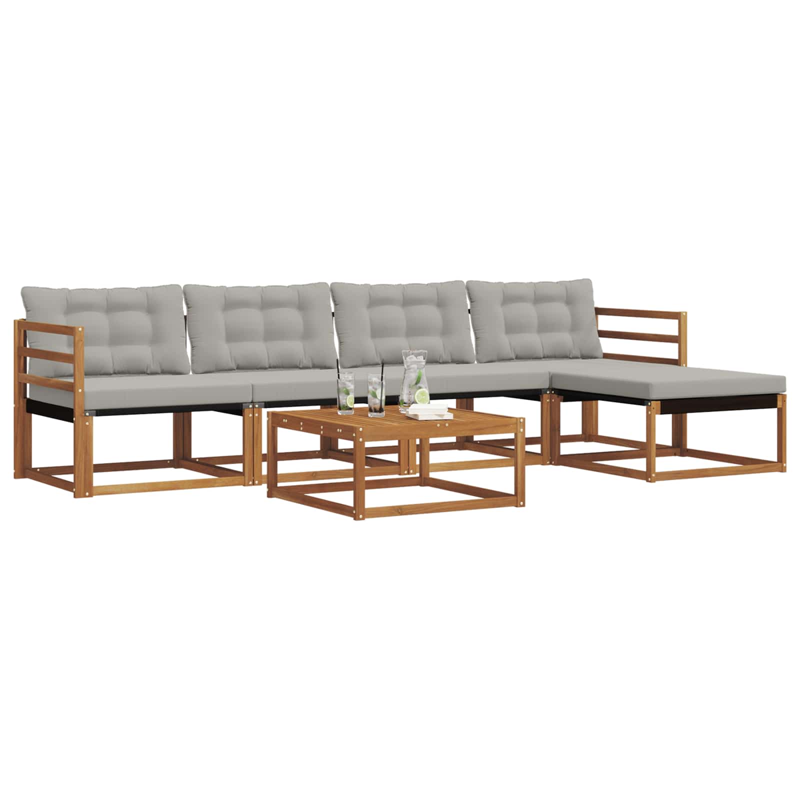 Buiten bankenset met kussen 6 pcs Natuurlijk en Lichtgrijs is nu te koop bij PeponiXL, paradijselijk wonen!