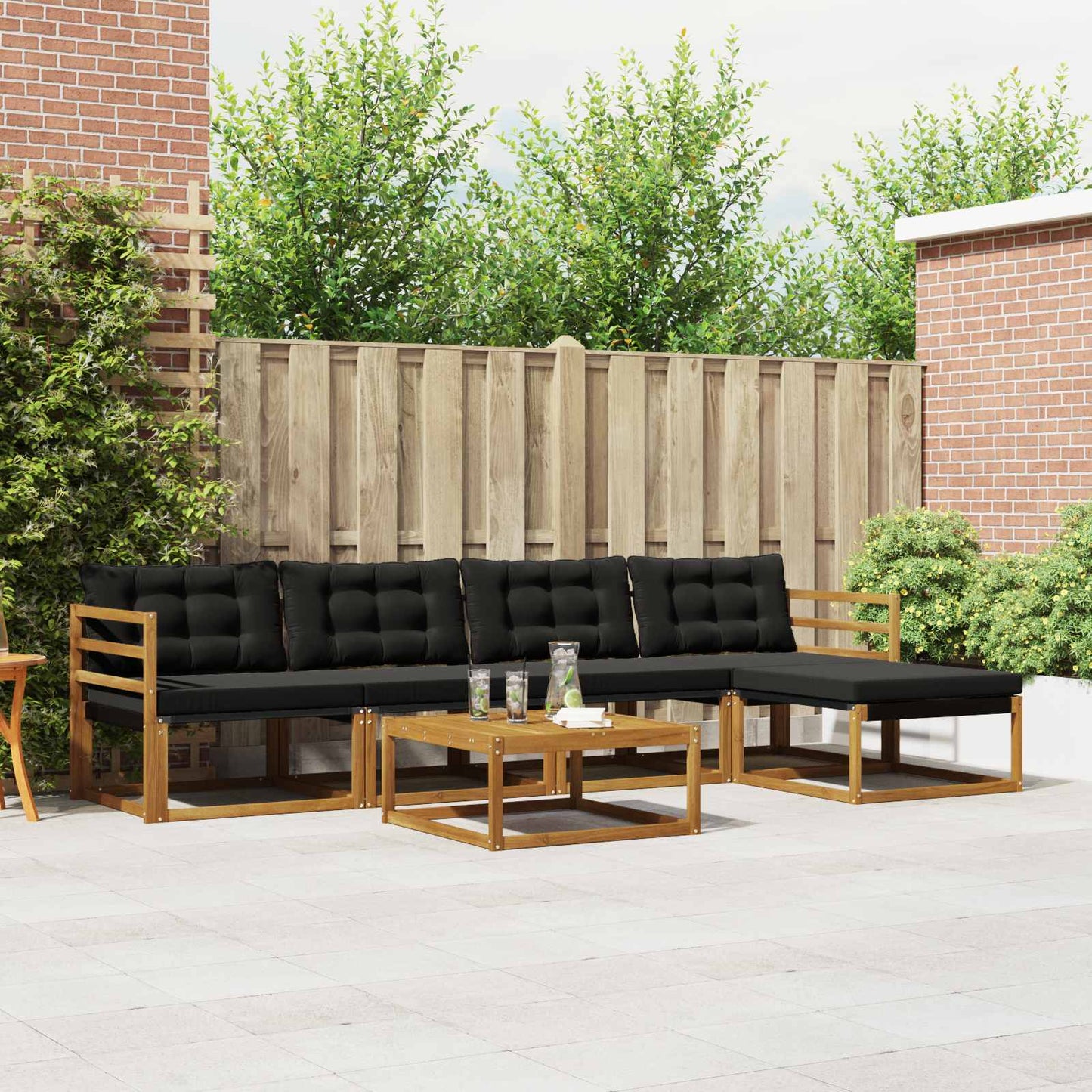 Buiten bankenset met kussen 6 pcs Natuurlijk en Zwart is nu te koop bij PeponiXL, paradijselijk wonen!