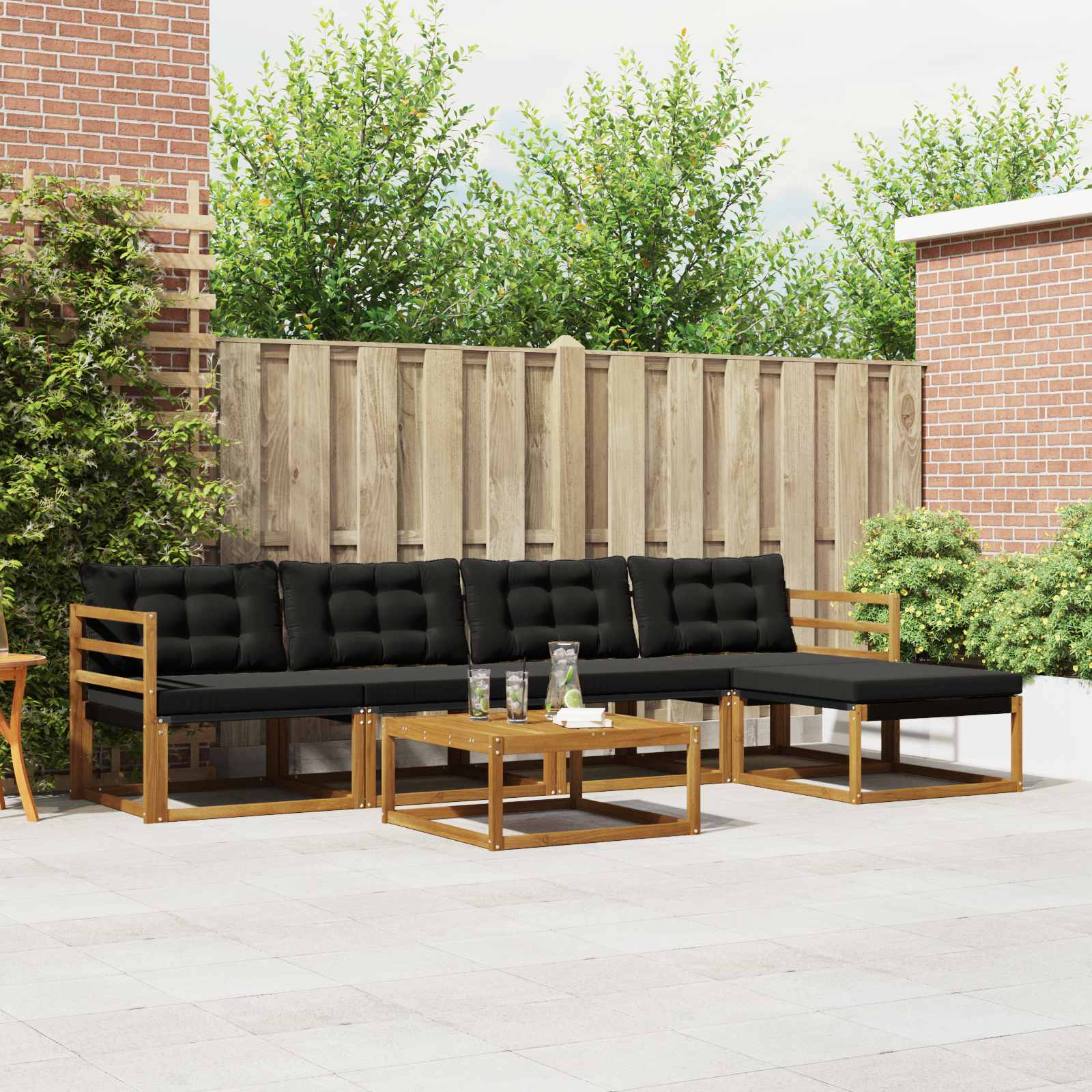 Buiten bankenset met kussen 6 pcs Natuurlijk en Zwart is nu te koop bij PeponiXL, paradijselijk wonen!