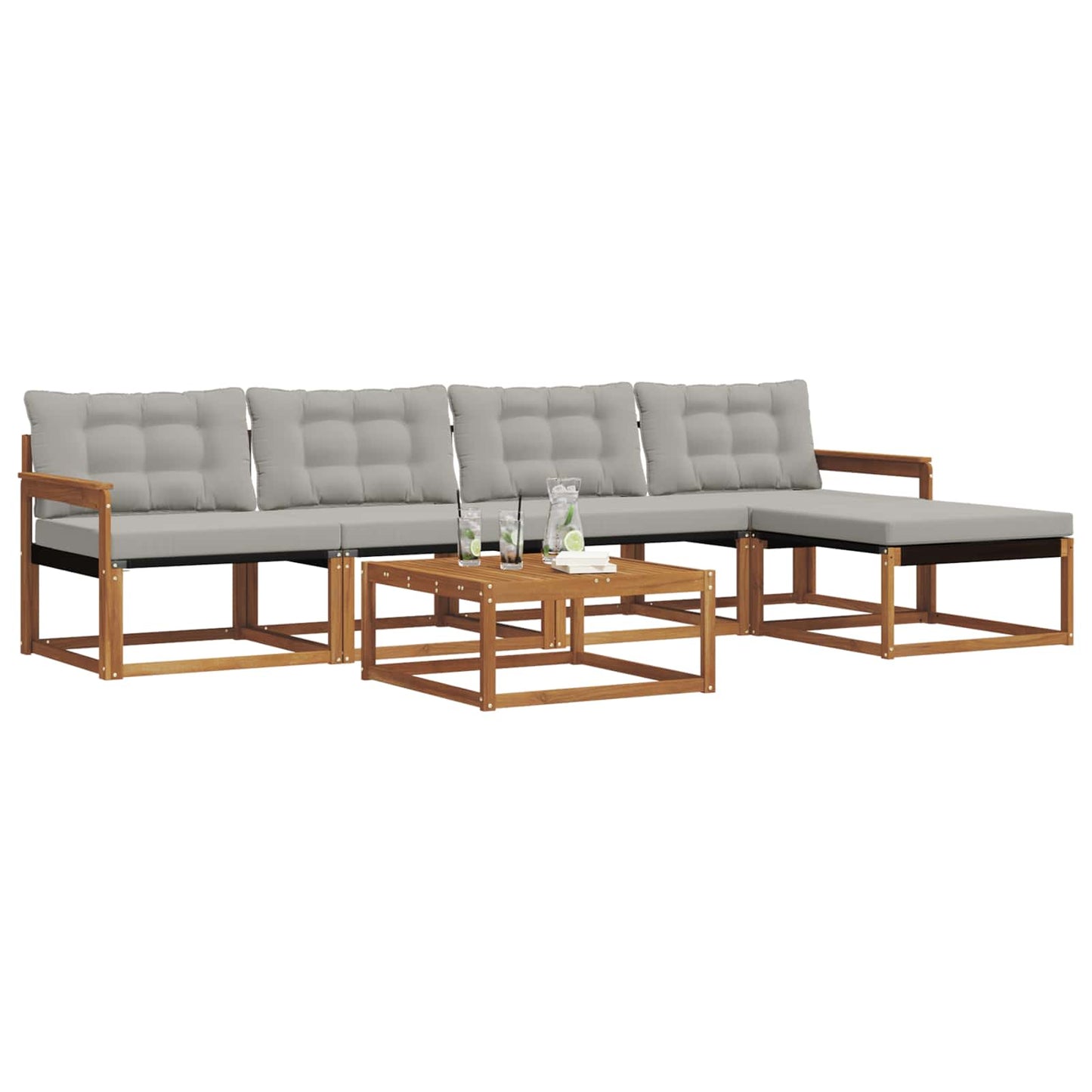 Buiten bankenset met kussen 6 pcs Natuurlijk en Lichtgrijs is nu te koop bij PeponiXL, paradijselijk wonen!