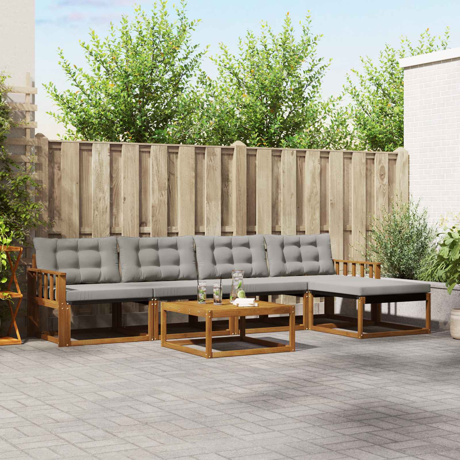 Buiten bankenset met kussen 6 pcs Natuurlijk en Lichtgrijs is nu te koop bij PeponiXL, paradijselijk wonen!