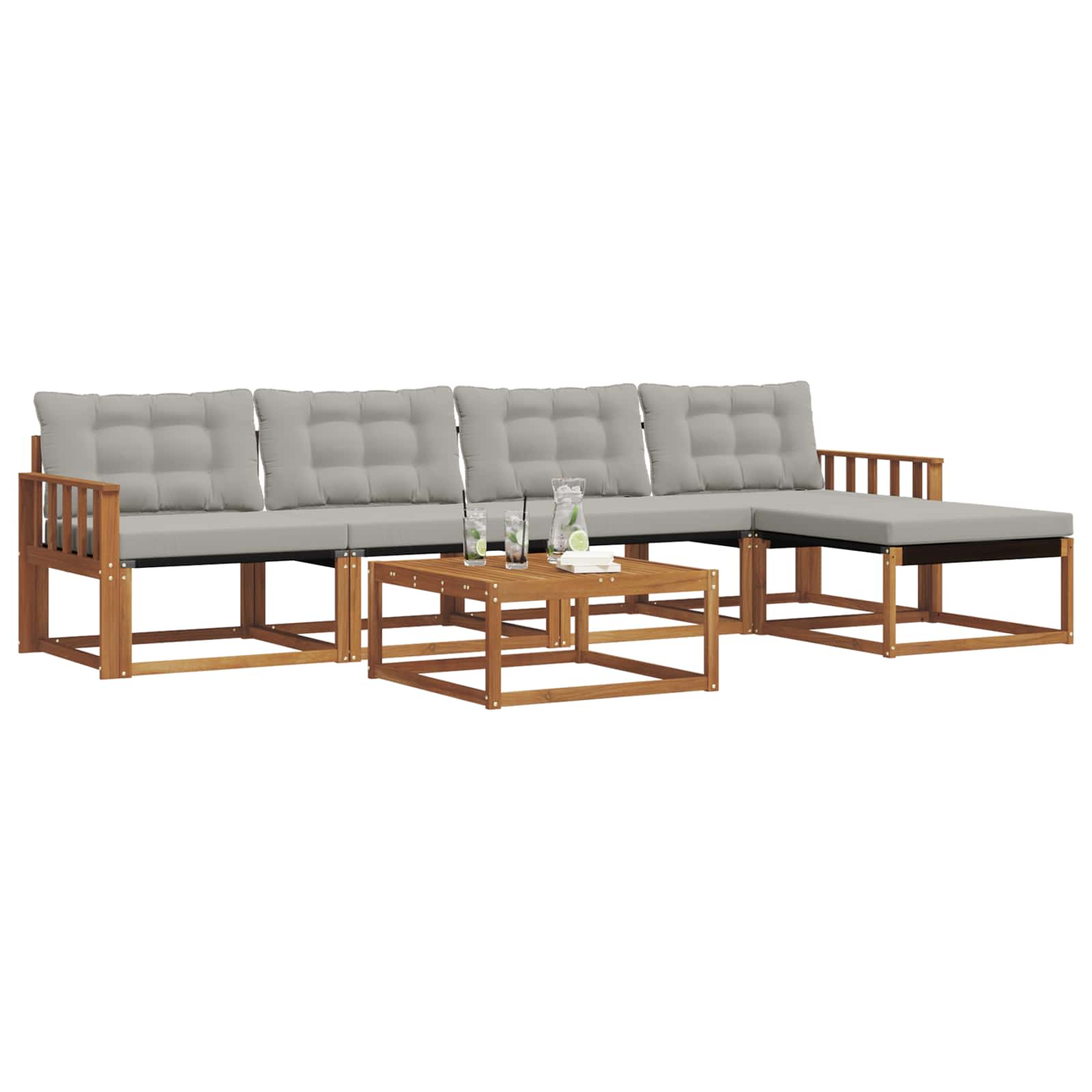 Buiten bankenset met kussen 6 pcs Natuurlijk en Lichtgrijs is nu te koop bij PeponiXL, paradijselijk wonen!
