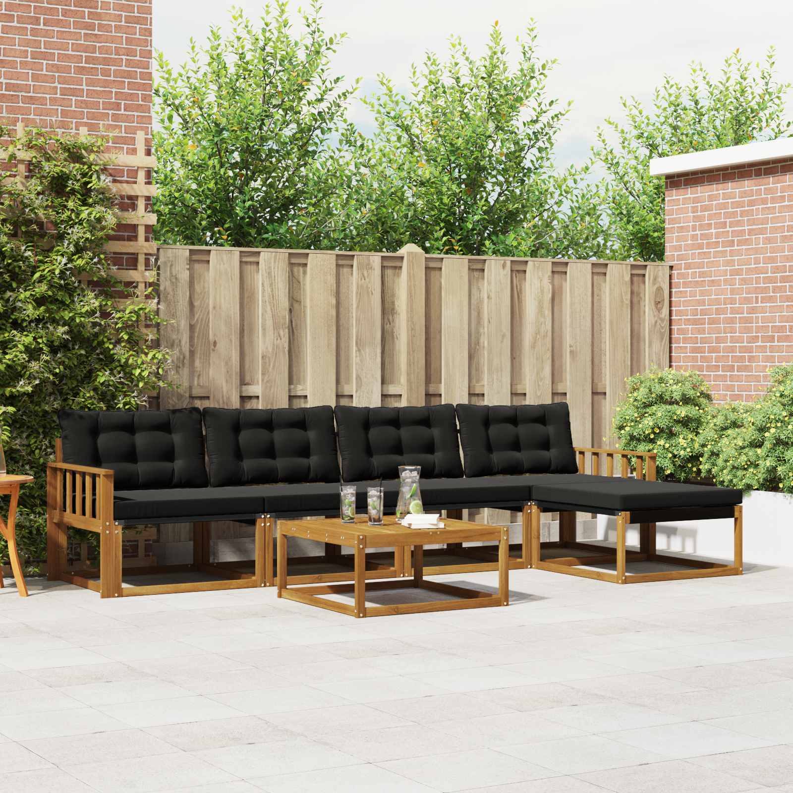 Buiten bankenset met kussen 6 pcs Natuurlijk en Zwart is nu te koop bij PeponiXL, paradijselijk wonen!