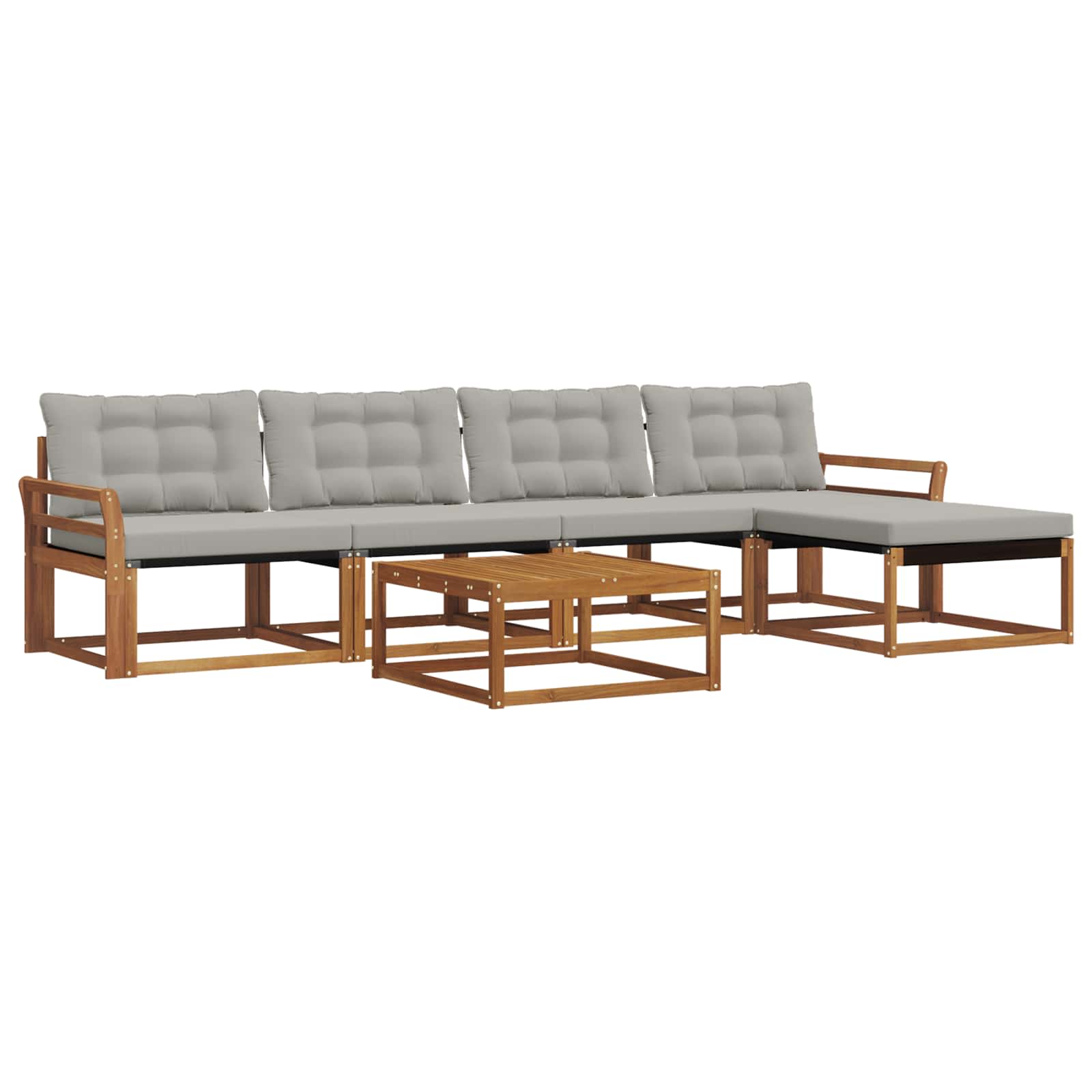 Buiten bankenset met kussen 6 pcs Natuurlijk en Lichtgrijs is nu te koop bij PeponiXL, paradijselijk wonen!
