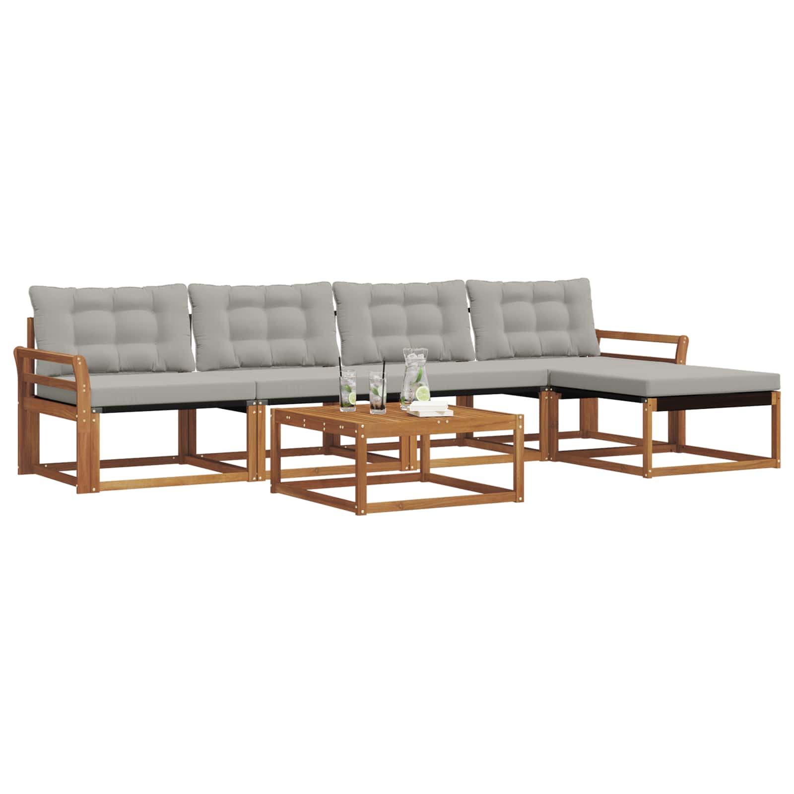 Buiten bankenset met kussen 6 pcs Natuurlijk en Lichtgrijs is nu te koop bij PeponiXL, paradijselijk wonen!
