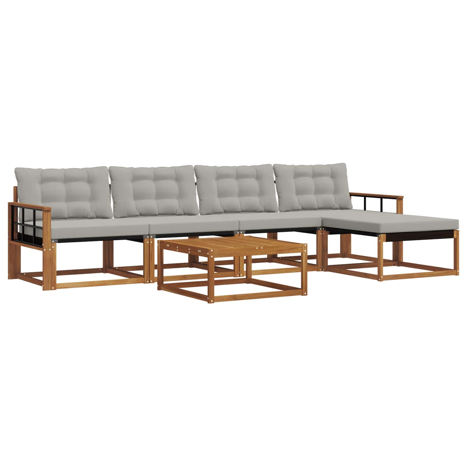 Buiten bankenset met kussen 6 pcs Natuurlijk en Lichtgrijs is nu te koop bij PeponiXL, paradijselijk wonen!