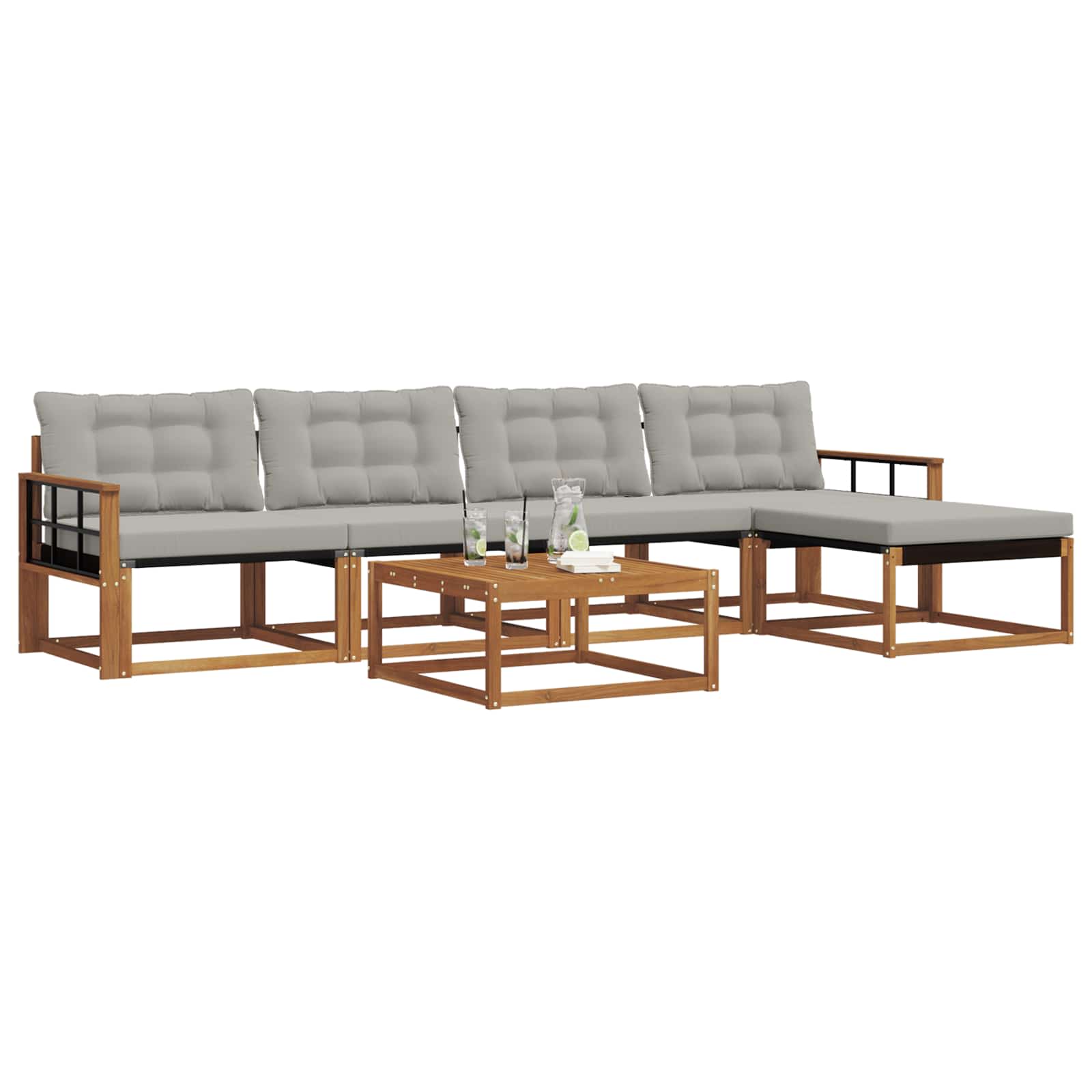 Buiten bankenset met kussen 6 pcs Natuurlijk en Lichtgrijs is nu te koop bij PeponiXL, paradijselijk wonen!