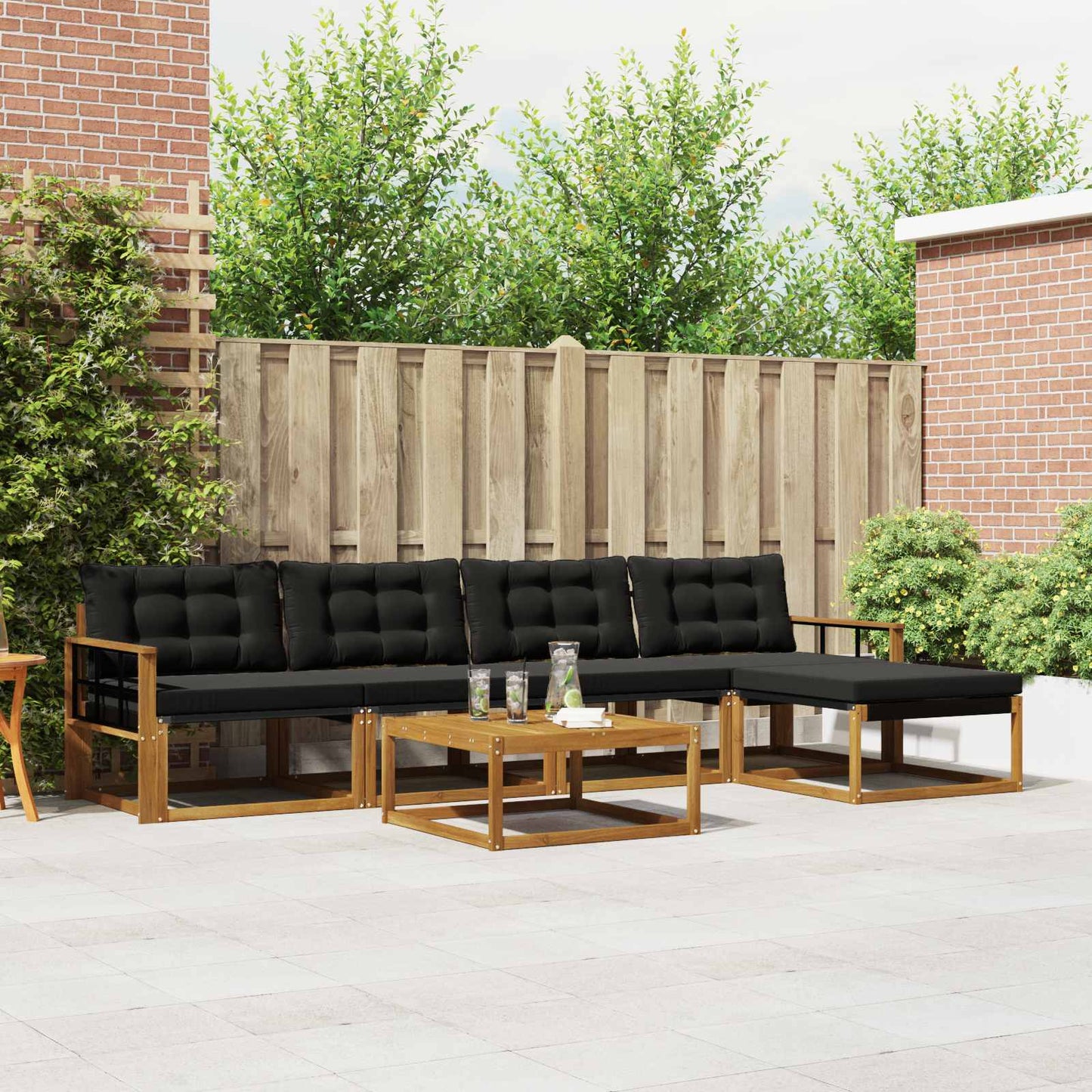 Buiten bankenset met kussen 6 pcs Natuurlijk en Zwart is nu te koop bij PeponiXL, paradijselijk wonen!