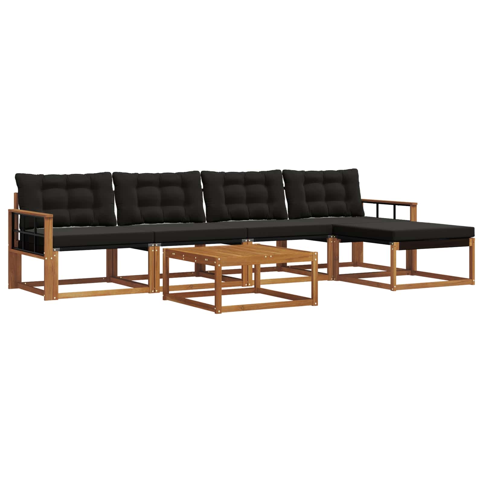 Buiten bankenset met kussen 6 pcs Natuurlijk en Zwart is nu te koop bij PeponiXL, paradijselijk wonen!