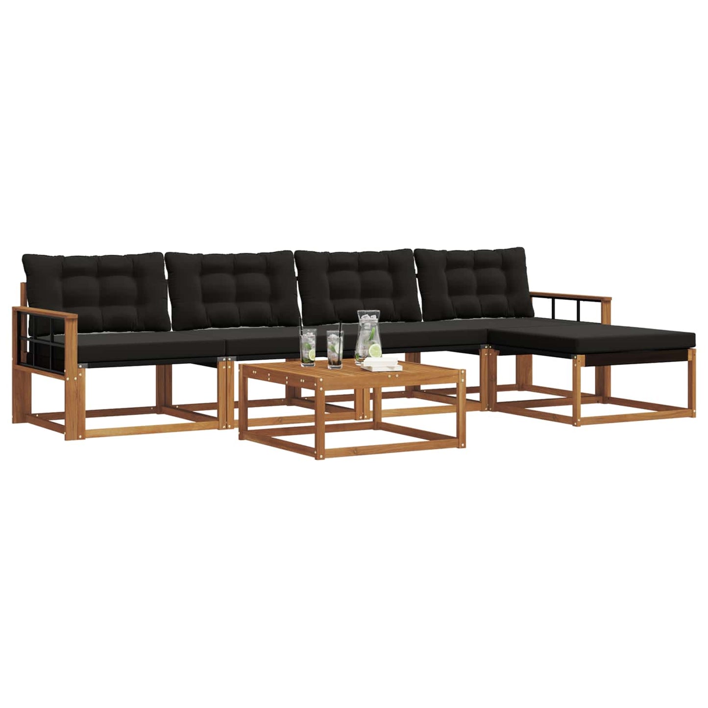 Buiten bankenset met kussen 6 pcs Natuurlijk en Zwart is nu te koop bij PeponiXL, paradijselijk wonen!