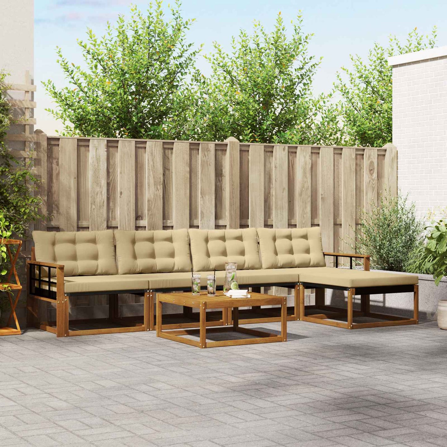 Buiten bankenset met kussen 6 pcs Natuurlijk en Beige is nu te koop bij PeponiXL, paradijselijk wonen!