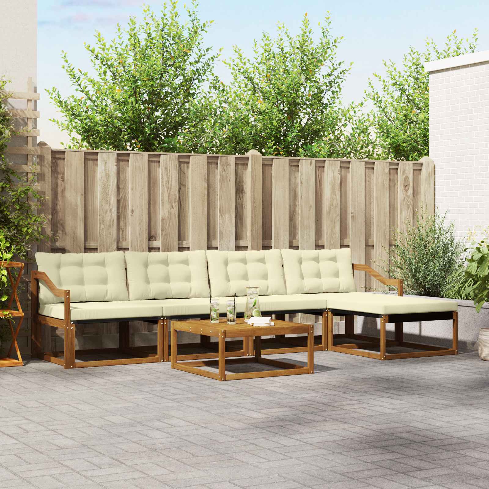 Buiten bankenset met kussen 6 pcs Natuurlijk en Crème is nu te koop bij PeponiXL, paradijselijk wonen!