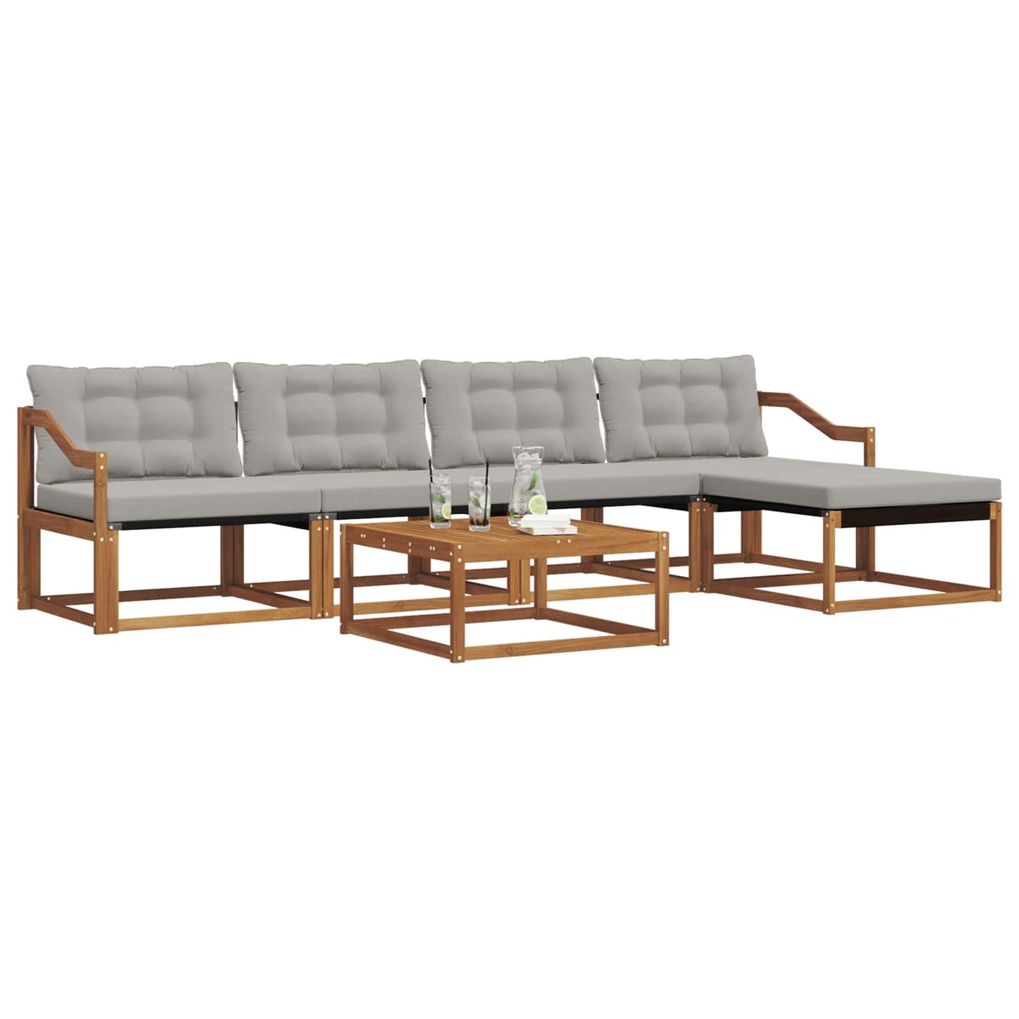 Buiten bankenset met kussen 6 pcs Natuurlijk en Lichtgrijs is nu te koop bij PeponiXL, paradijselijk wonen!