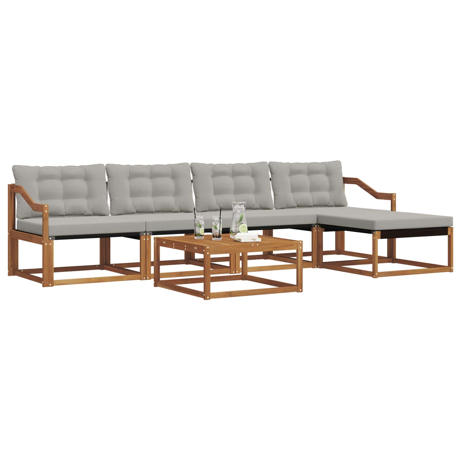 Buiten bankenset met kussen 6 pcs Natuurlijk en Lichtgrijs is nu te koop bij PeponiXL, paradijselijk wonen!