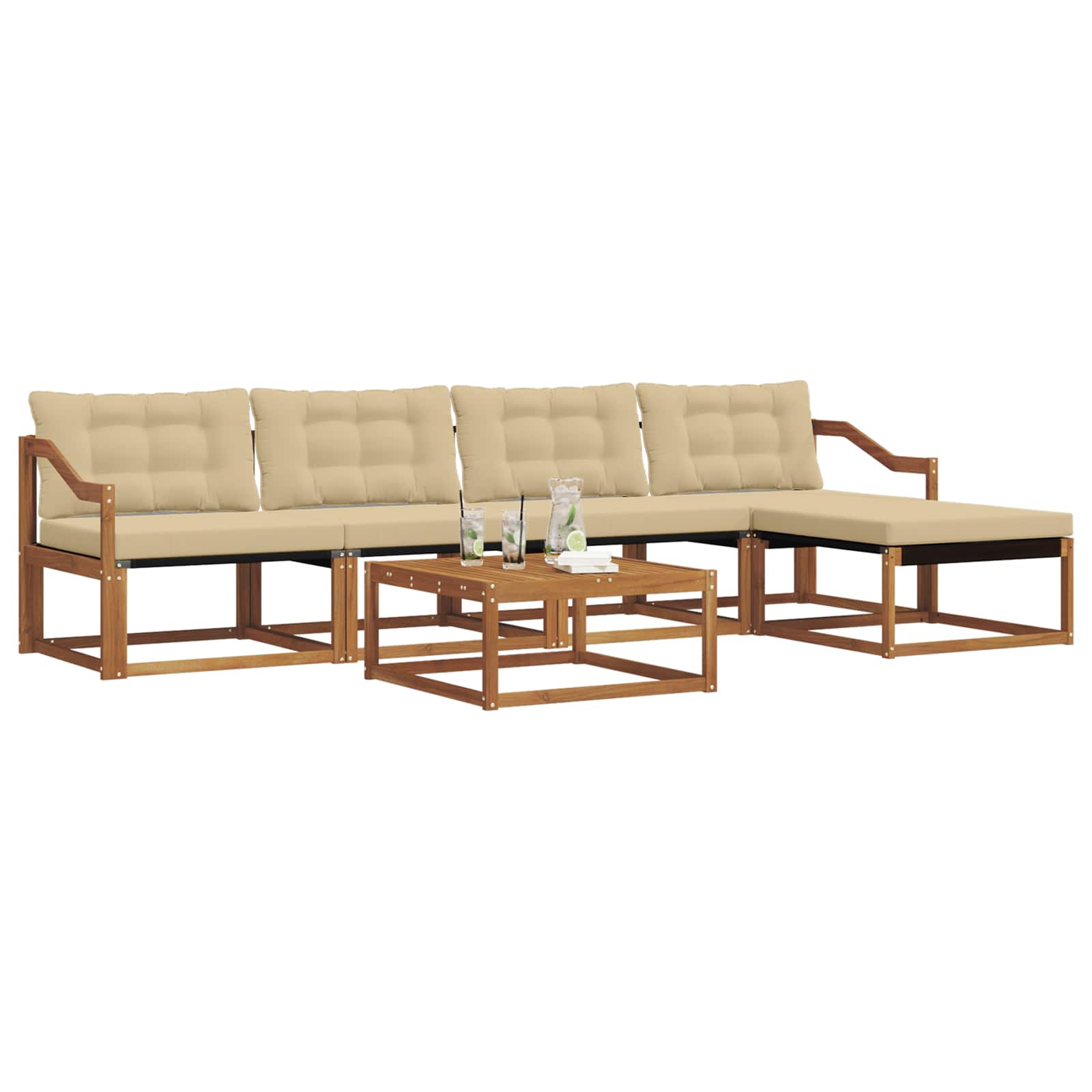 Buiten bankenset met kussen 6 pcs Natuurlijk en Beige is nu te koop bij PeponiXL, paradijselijk wonen!