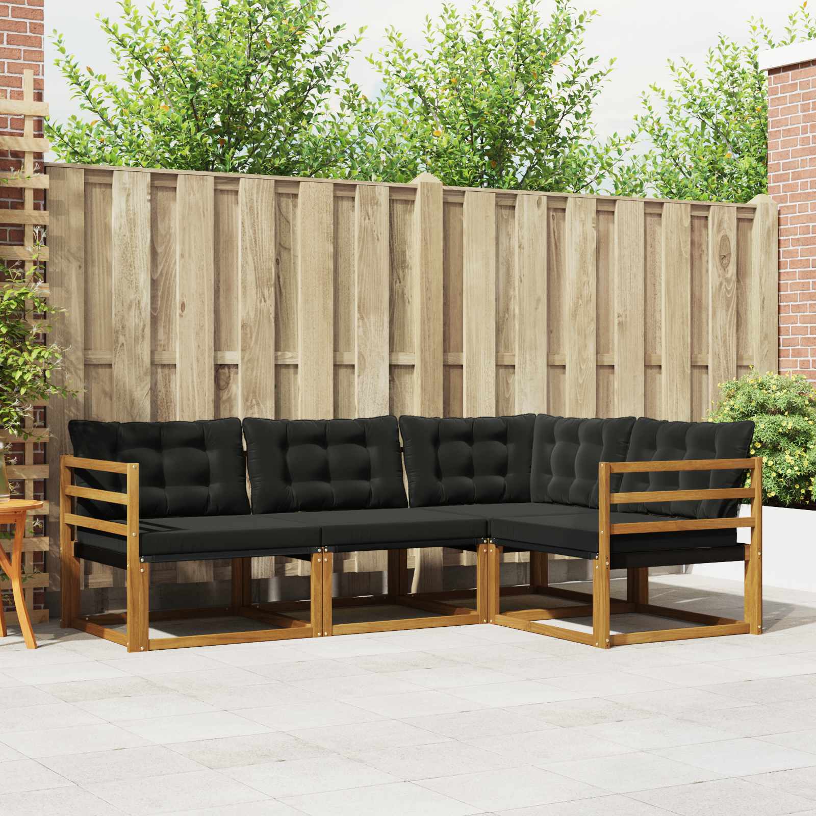 Buiten bankenset met kussen 4 pcs Natuurlijk en Zwart is nu te koop bij PeponiXL, paradijselijk wonen!
