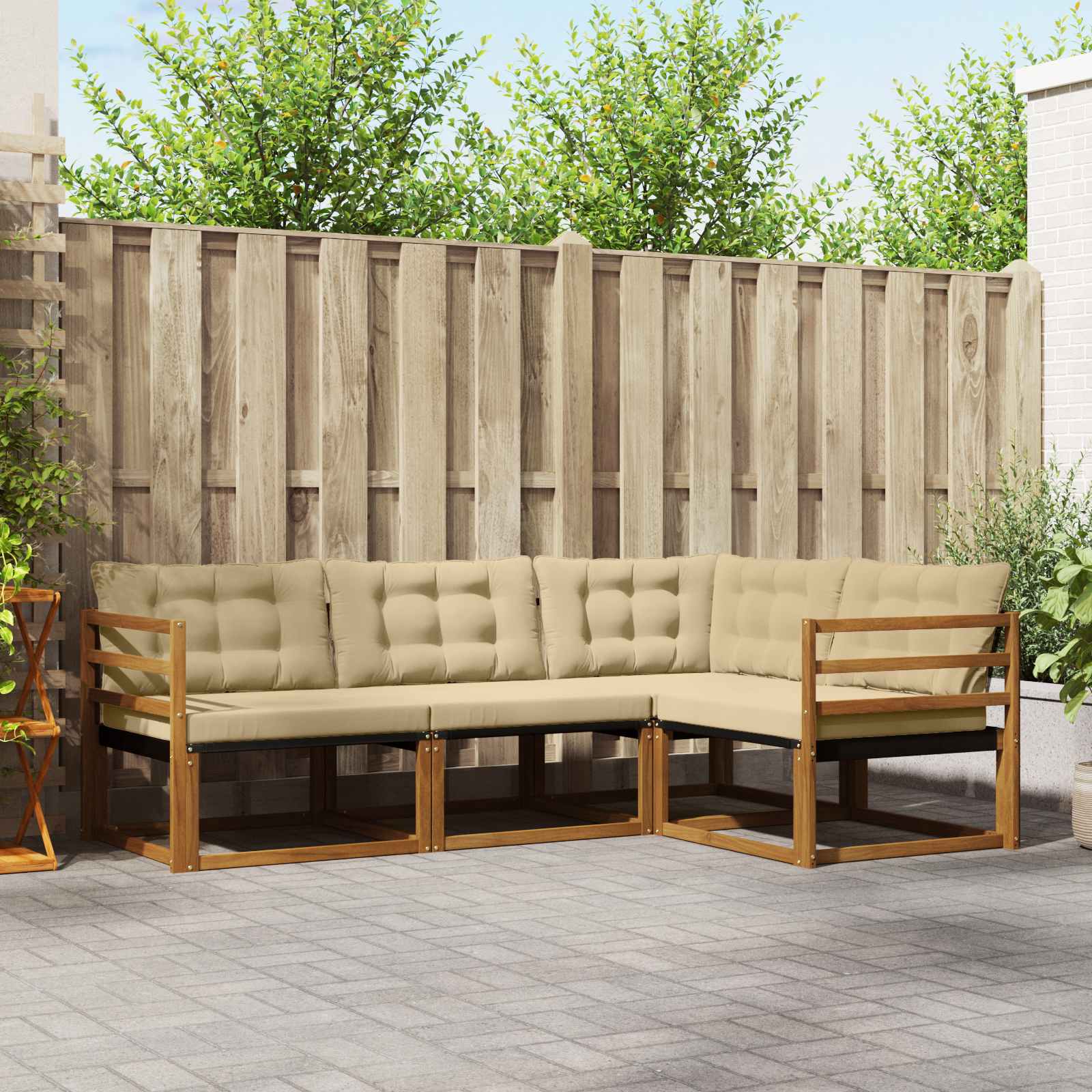 Buiten bankenset met kussen 4 pcs Natuurlijk en Beige is nu te koop bij PeponiXL, paradijselijk wonen!