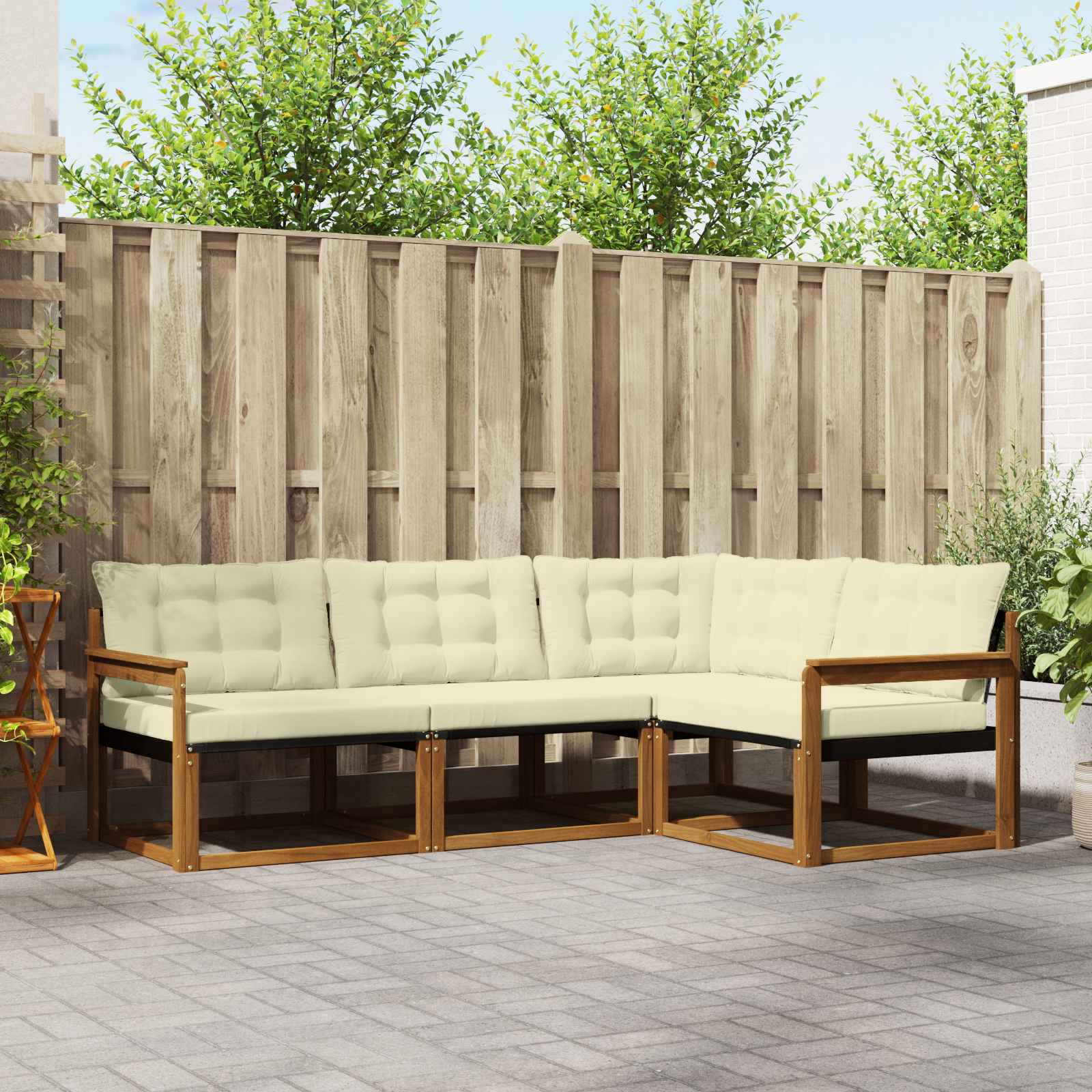 Buiten bankenset met kussen 4 pcs Natuurlijk en Crème is nu te koop bij PeponiXL, paradijselijk wonen!