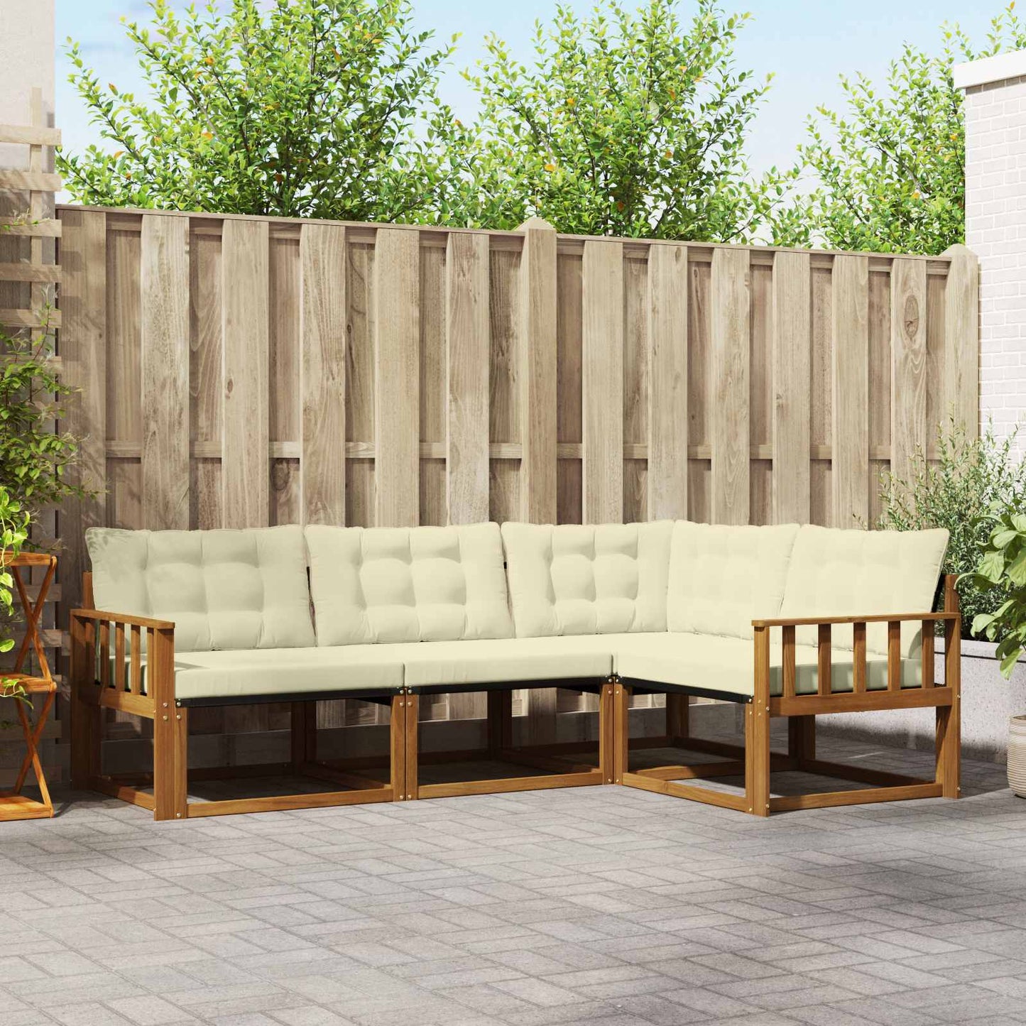 Buiten bankenset met kussen 4 pcs Natuurlijk en Crème is nu te koop bij PeponiXL, paradijselijk wonen!