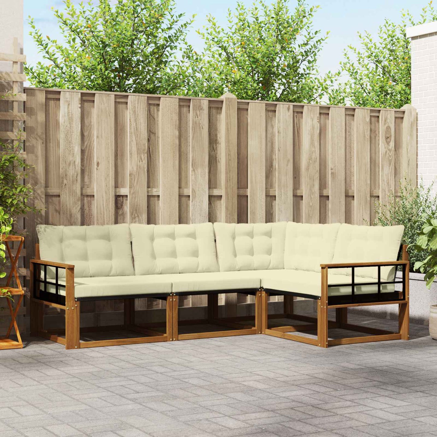 Buiten bankenset met kussen 4 pcs Natuurlijk en Crème is nu te koop bij PeponiXL, paradijselijk wonen!