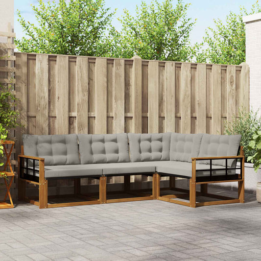 Buiten bankenset met kussen 4 pcs Natuurlijk en Lichtgrijs is nu te koop bij PeponiXL, paradijselijk wonen!