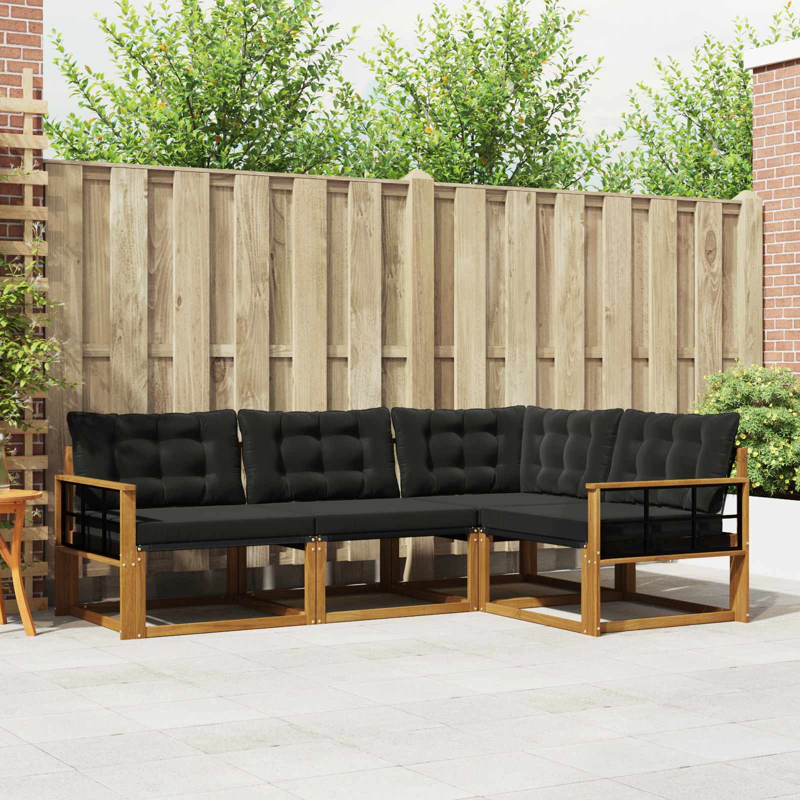 Buiten bankenset met kussen 4 pcs Natuurlijk en Zwart is nu te koop bij PeponiXL, paradijselijk wonen!