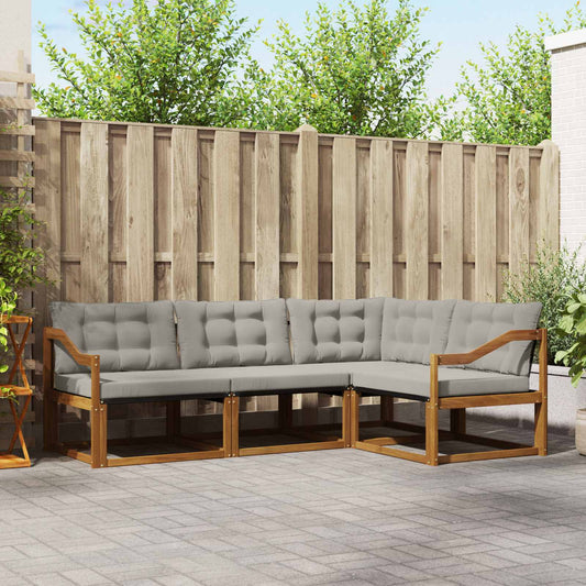 Buiten bankenset met kussen 4 pcs Natuurlijk en Lichtgrijs is nu te koop bij PeponiXL, paradijselijk wonen!