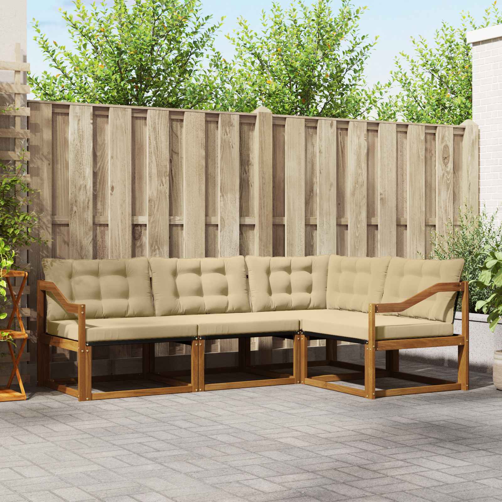 Buiten bankenset met kussen 4 pcs Natuurlijk en Beige is nu te koop bij PeponiXL, paradijselijk wonen!