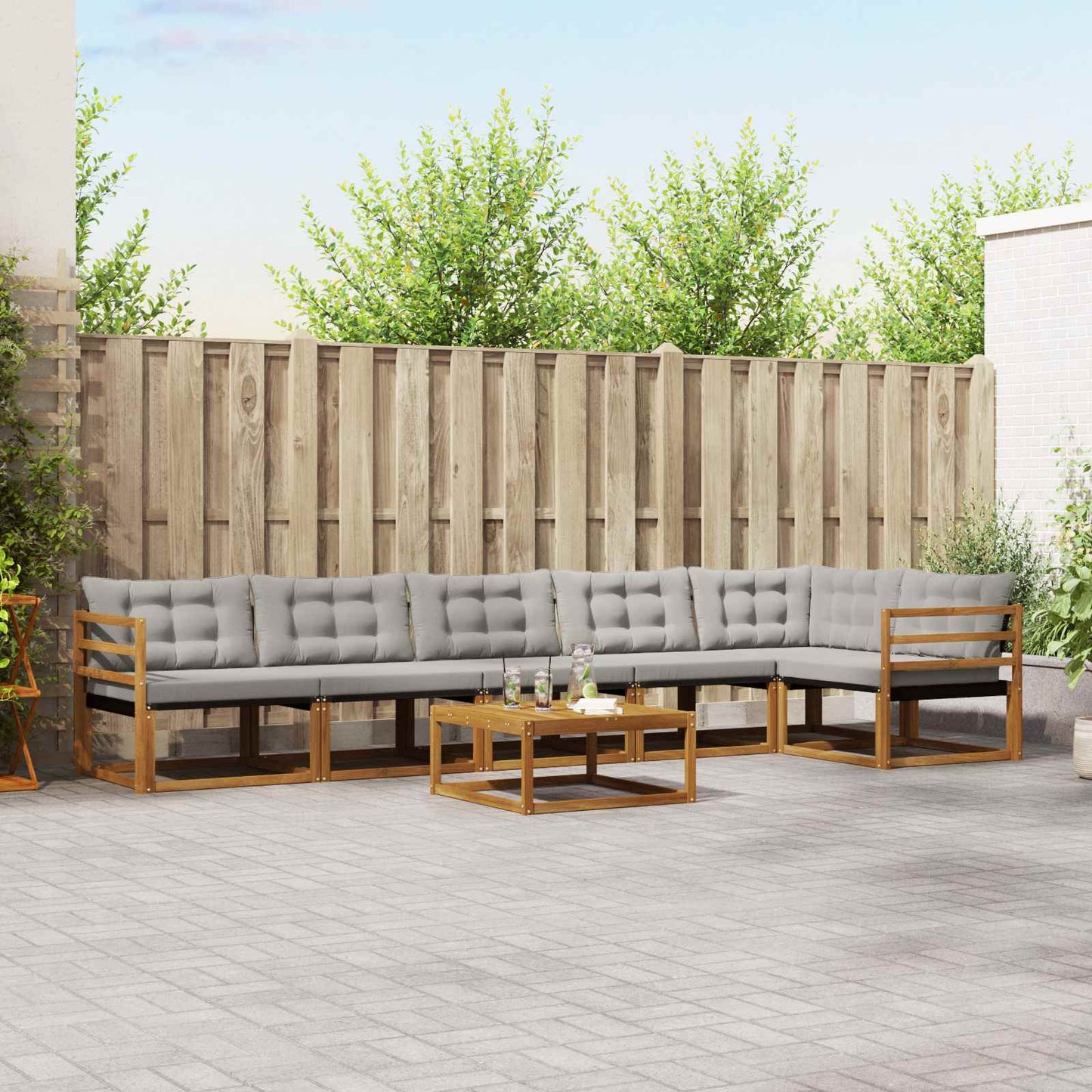 Buiten bankenset met kussen 7 pcs Natuurlijk en Lichtgrijs is nu te koop bij PeponiXL, paradijselijk wonen!