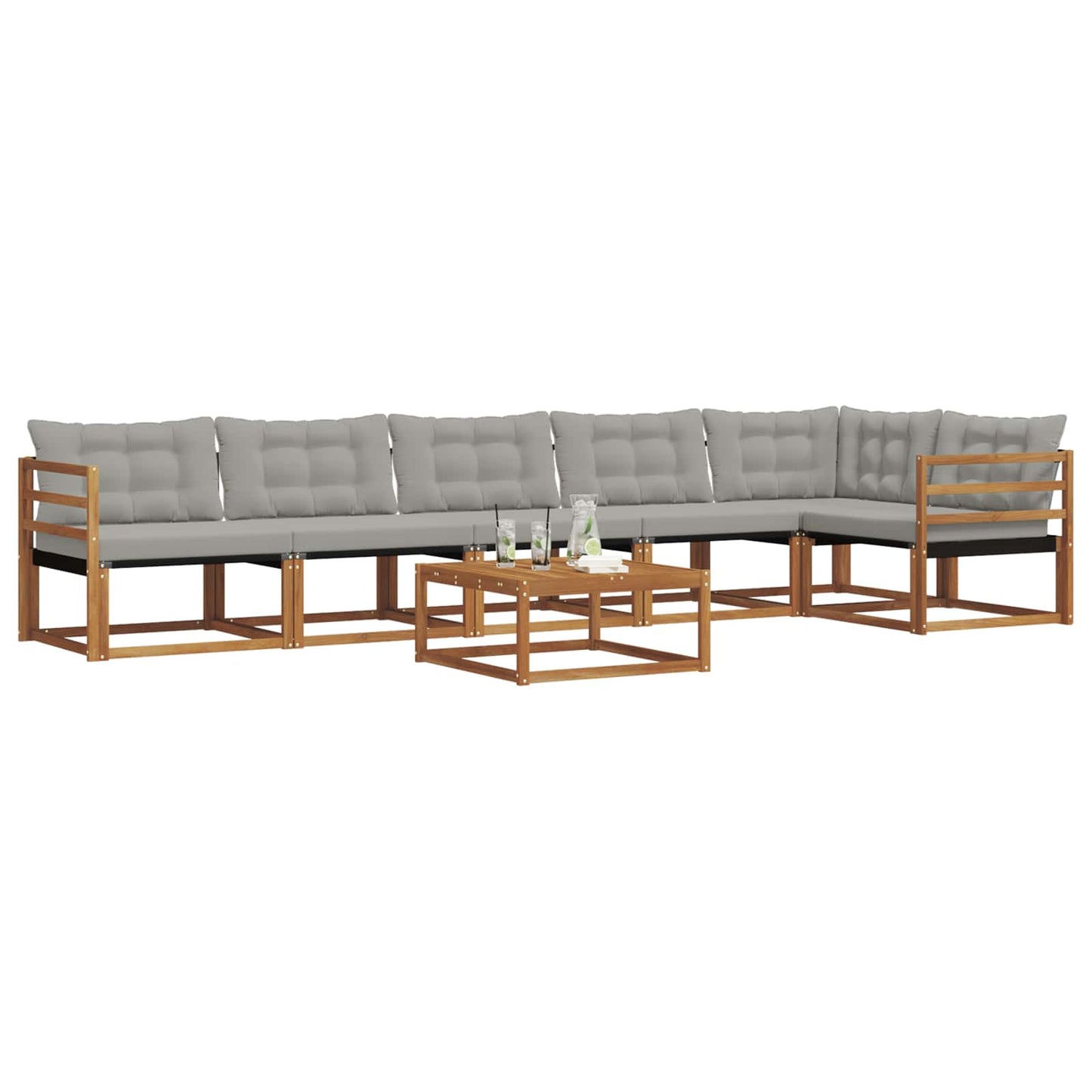 Buiten bankenset met kussen 7 pcs Natuurlijk en Lichtgrijs is nu te koop bij PeponiXL, paradijselijk wonen!