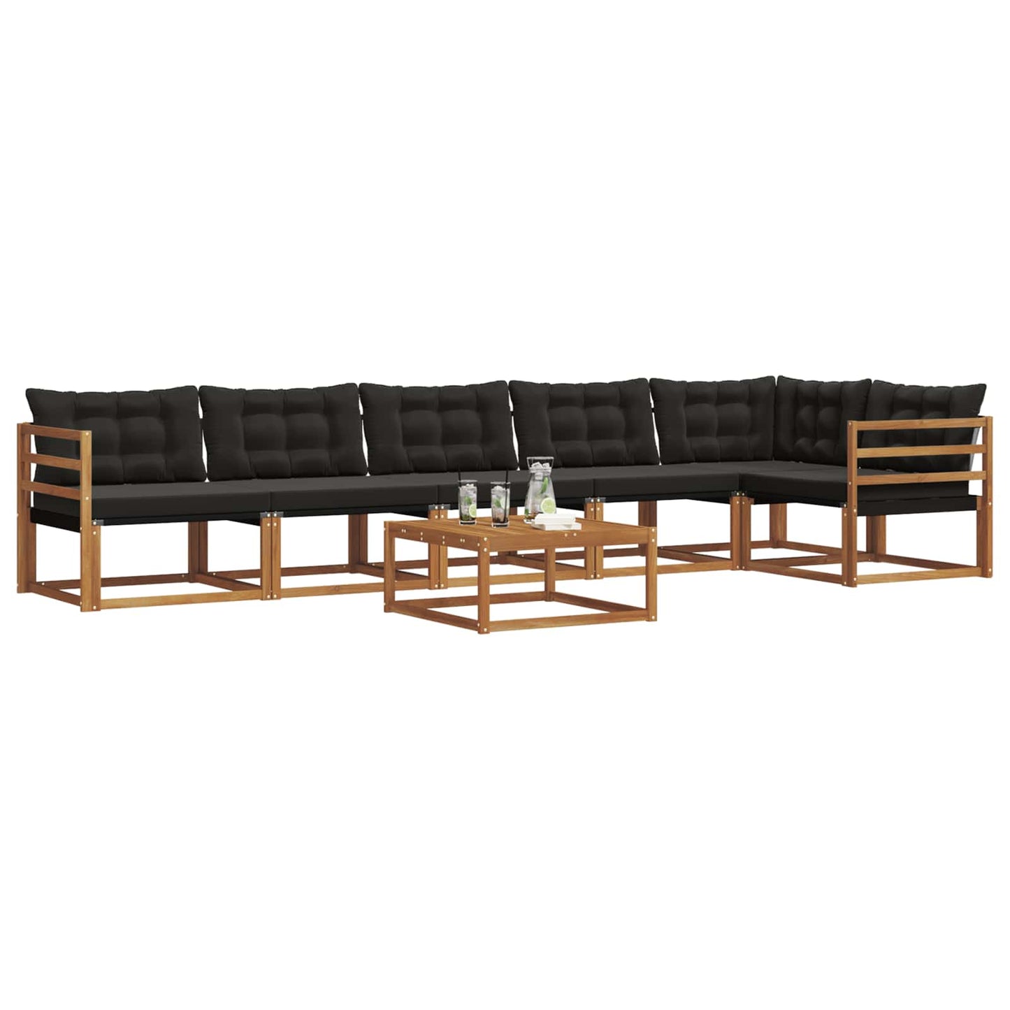 Buiten bankenset met kussen 7 pcs Natuurlijk en Zwart is nu te koop bij PeponiXL, paradijselijk wonen!