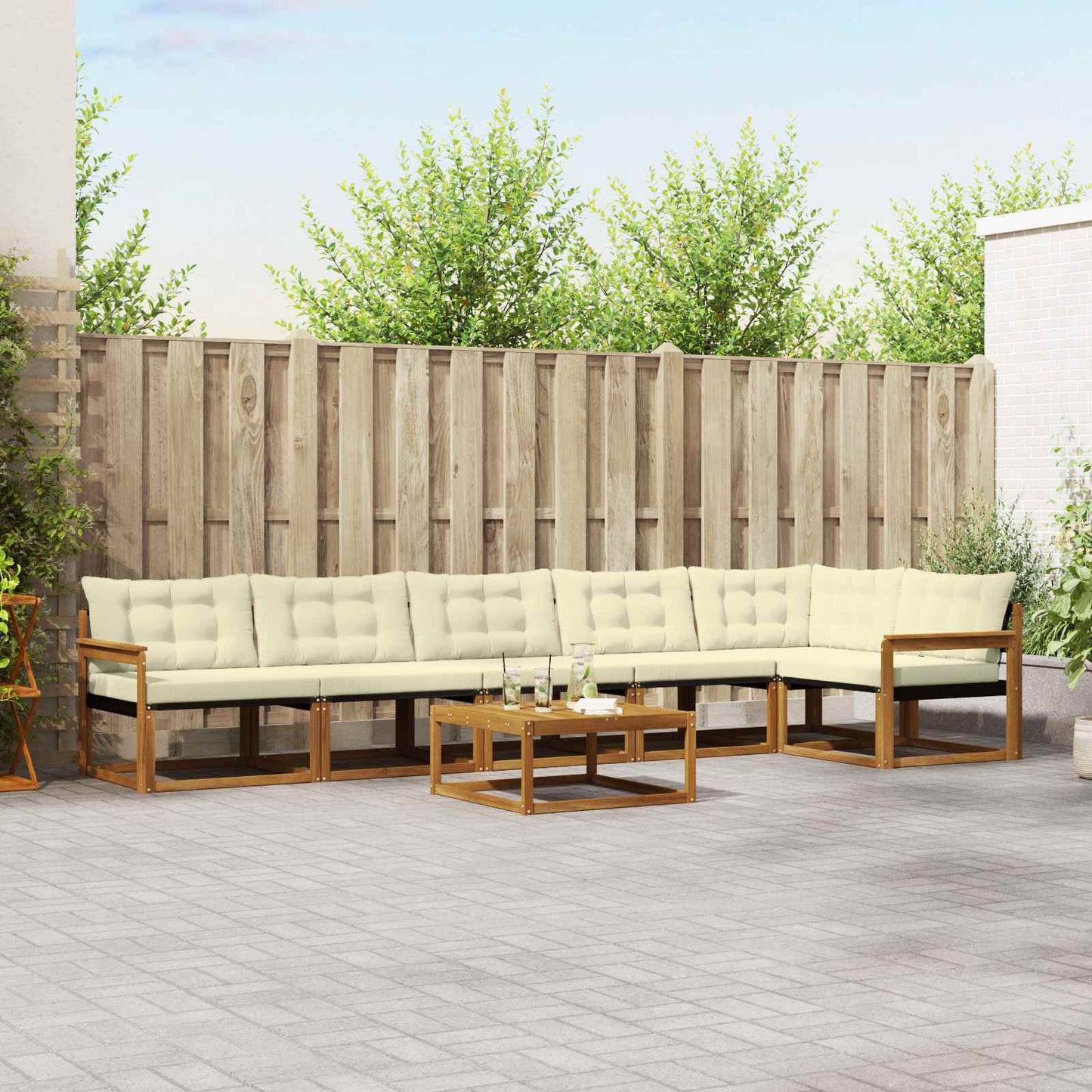Buiten bankenset met kussen 7 pcs Natuurlijk en Crème is nu te koop bij PeponiXL, paradijselijk wonen!