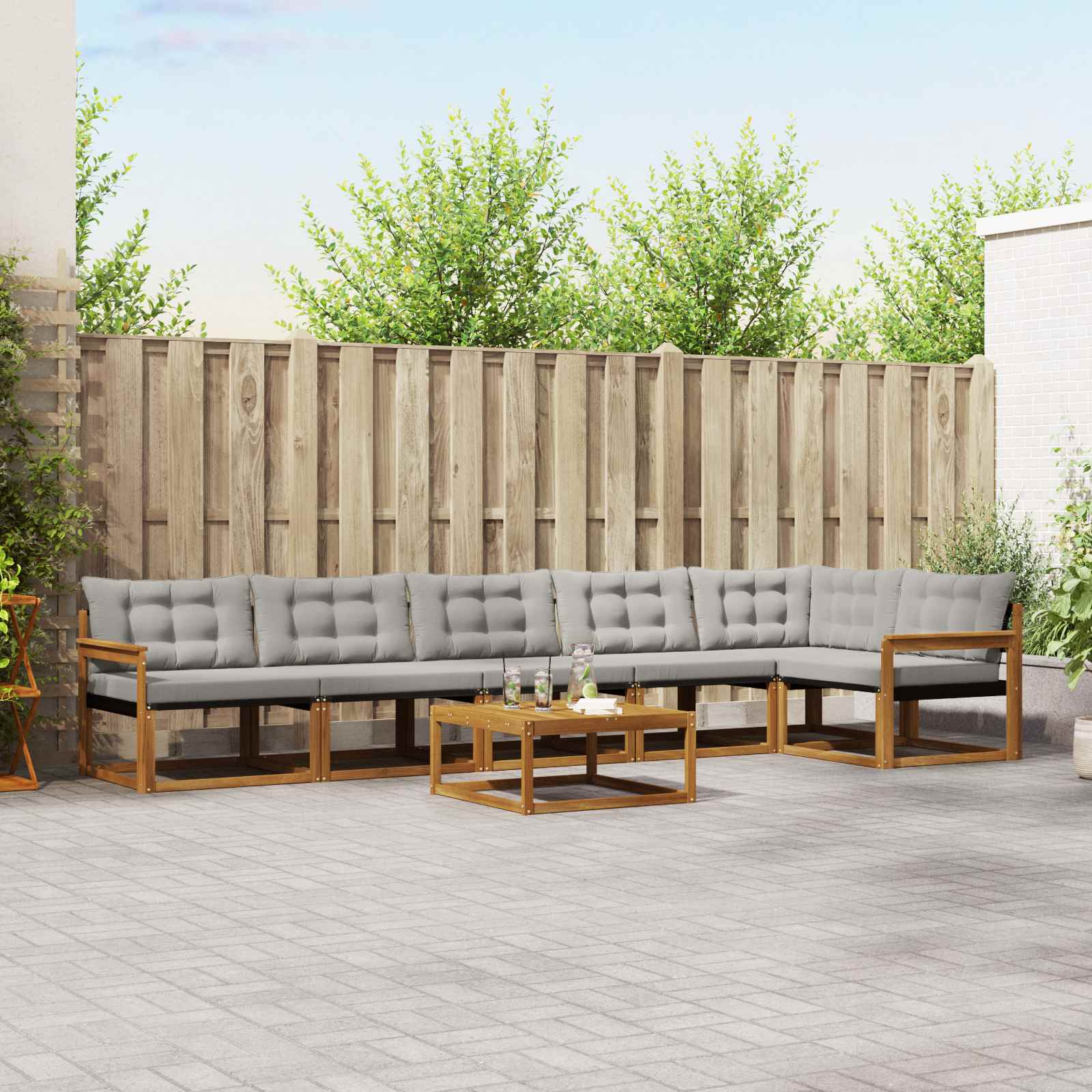 Buiten bankenset met kussen 7 pcs Natuurlijk en Lichtgrijs is nu te koop bij PeponiXL, paradijselijk wonen!