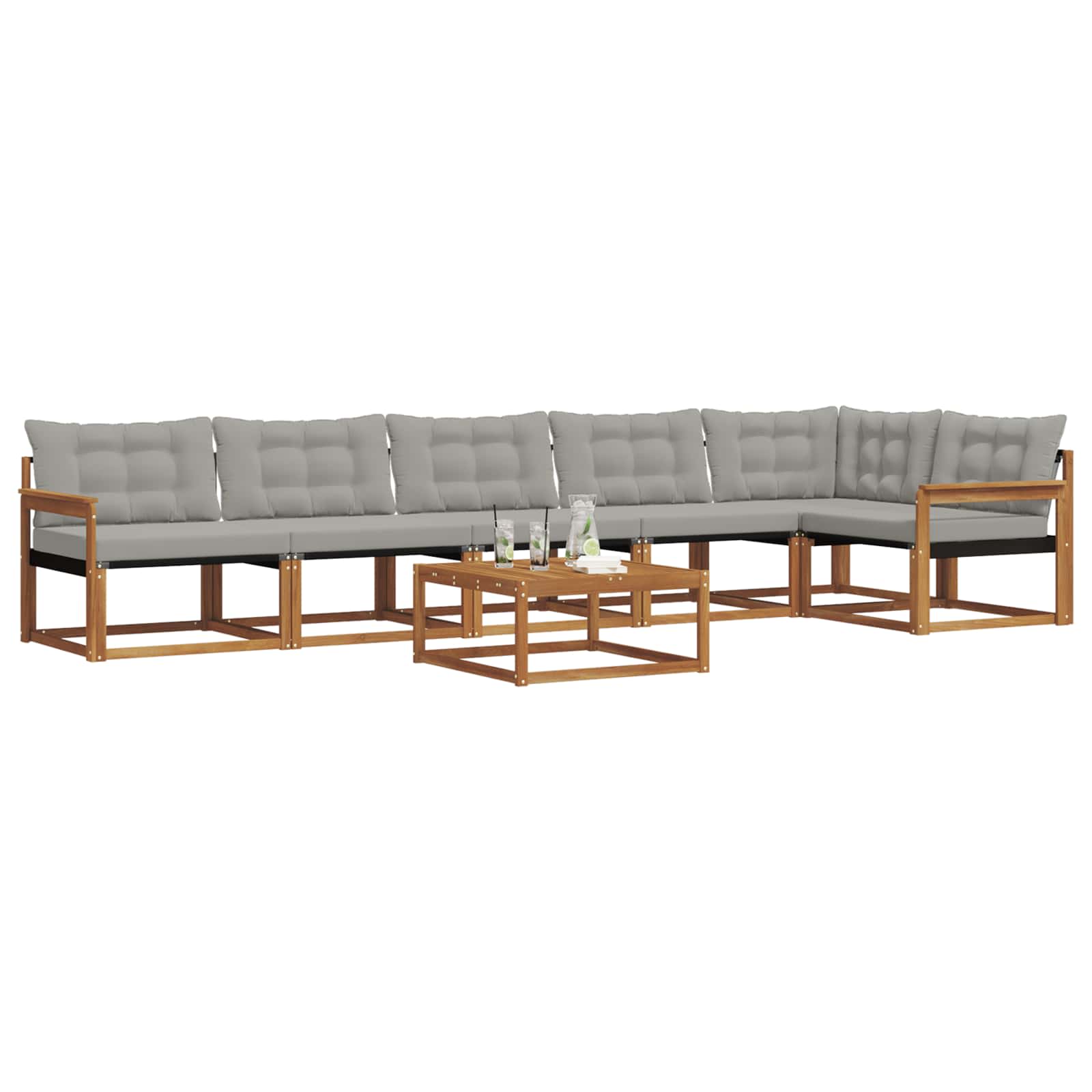 Buiten bankenset met kussen 7 pcs Natuurlijk en Lichtgrijs is nu te koop bij PeponiXL, paradijselijk wonen!