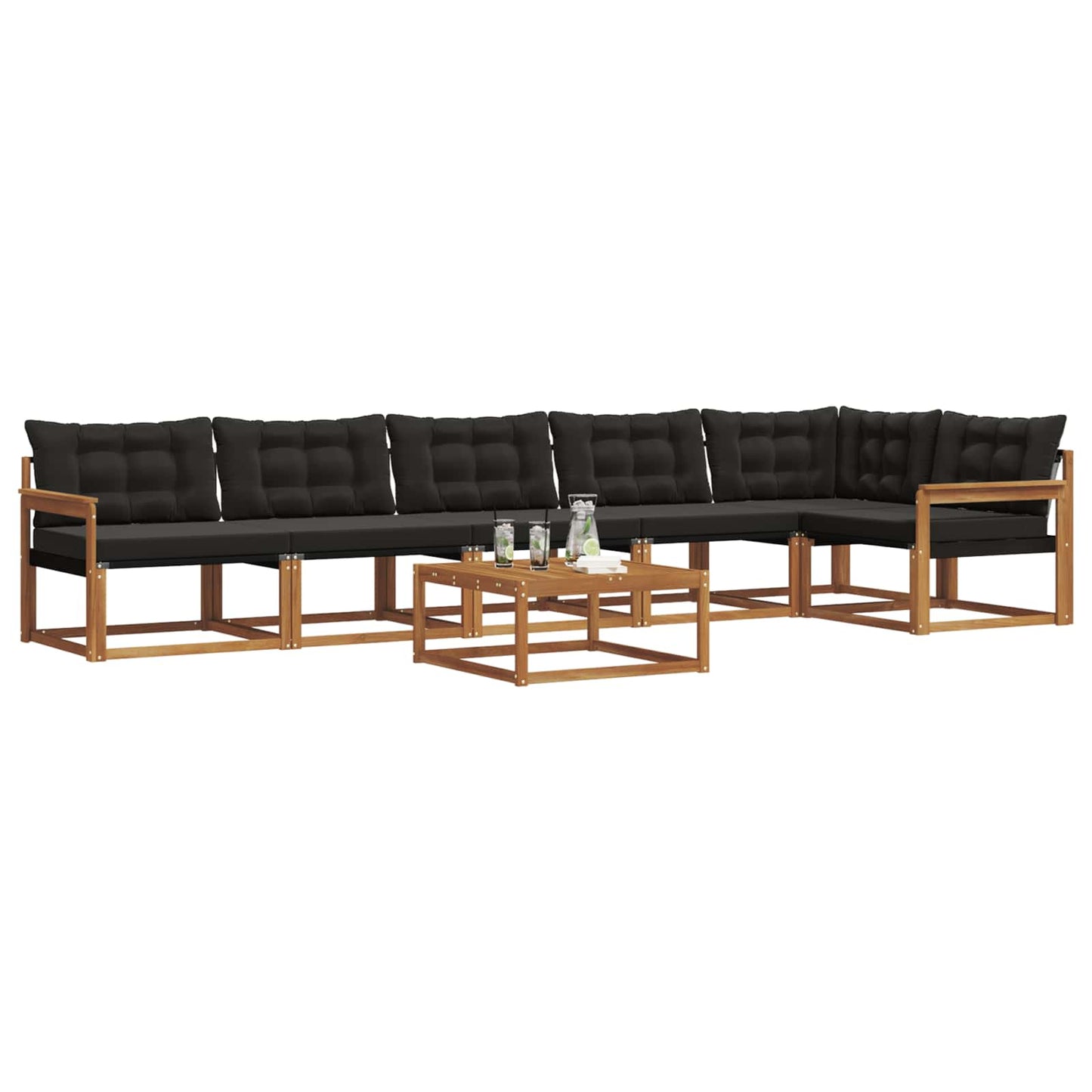 Buiten bankenset met kussen 7 pcs Natuurlijk en Zwart is nu te koop bij PeponiXL, paradijselijk wonen!