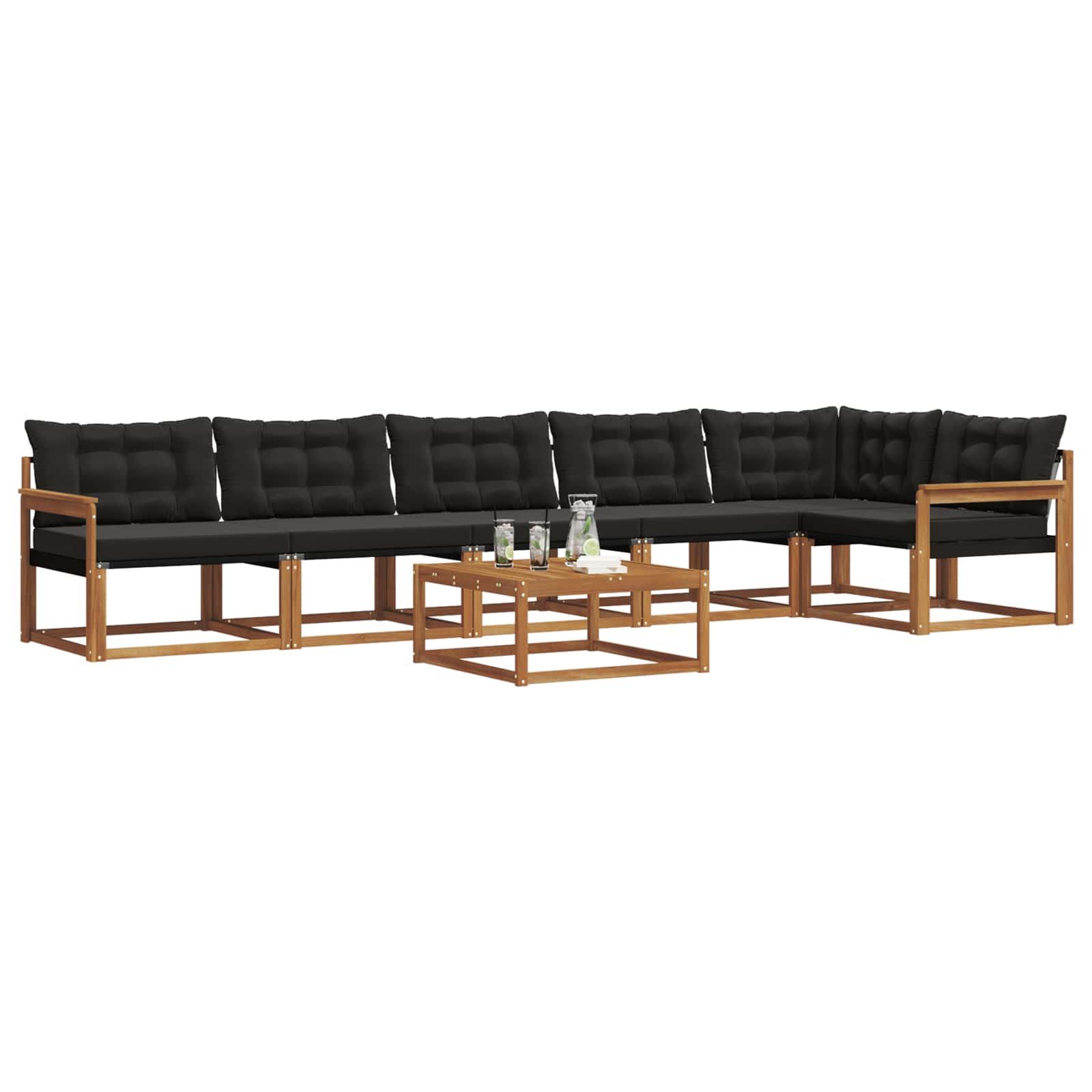 Buiten bankenset met kussen 7 pcs Natuurlijk en Zwart is nu te koop bij PeponiXL, paradijselijk wonen!