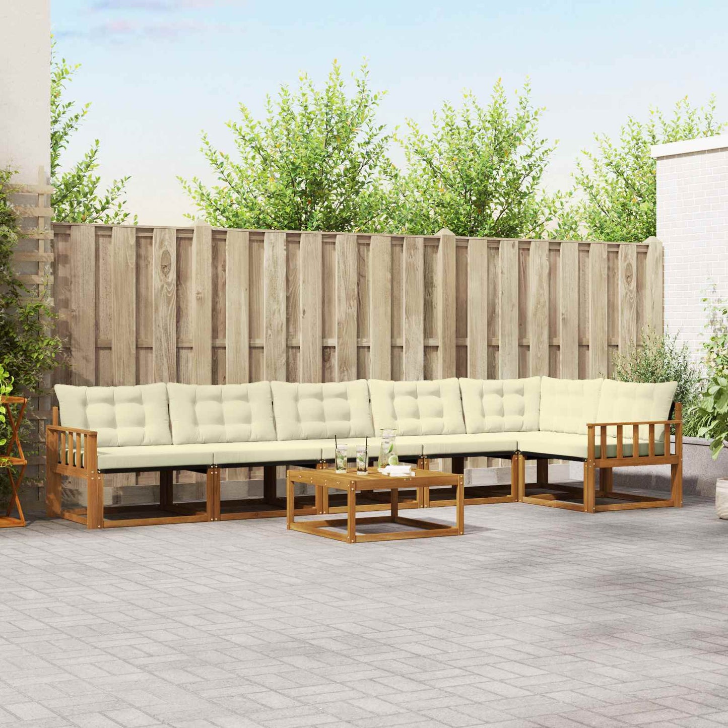 Buiten bankenset met kussen 7 pcs Natuurlijk en Crème is nu te koop bij PeponiXL, paradijselijk wonen!