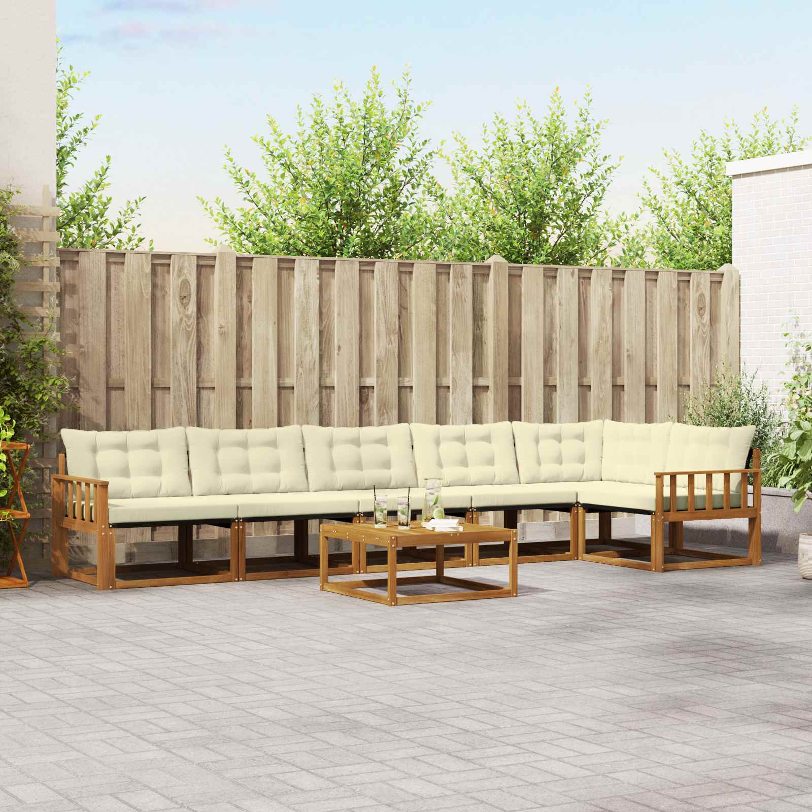 Buiten bankenset met kussen 7 pcs Natuurlijk en Crème is nu te koop bij PeponiXL, paradijselijk wonen!