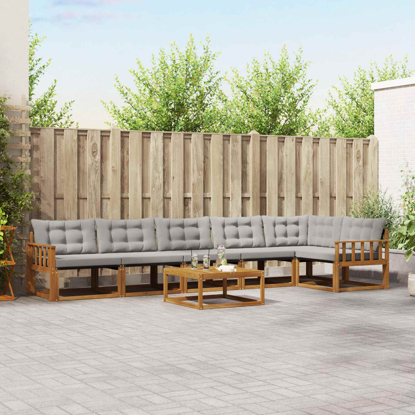 Buiten bankenset met kussen 7 pcs Natuurlijk en Lichtgrijs is nu te koop bij PeponiXL, paradijselijk wonen!