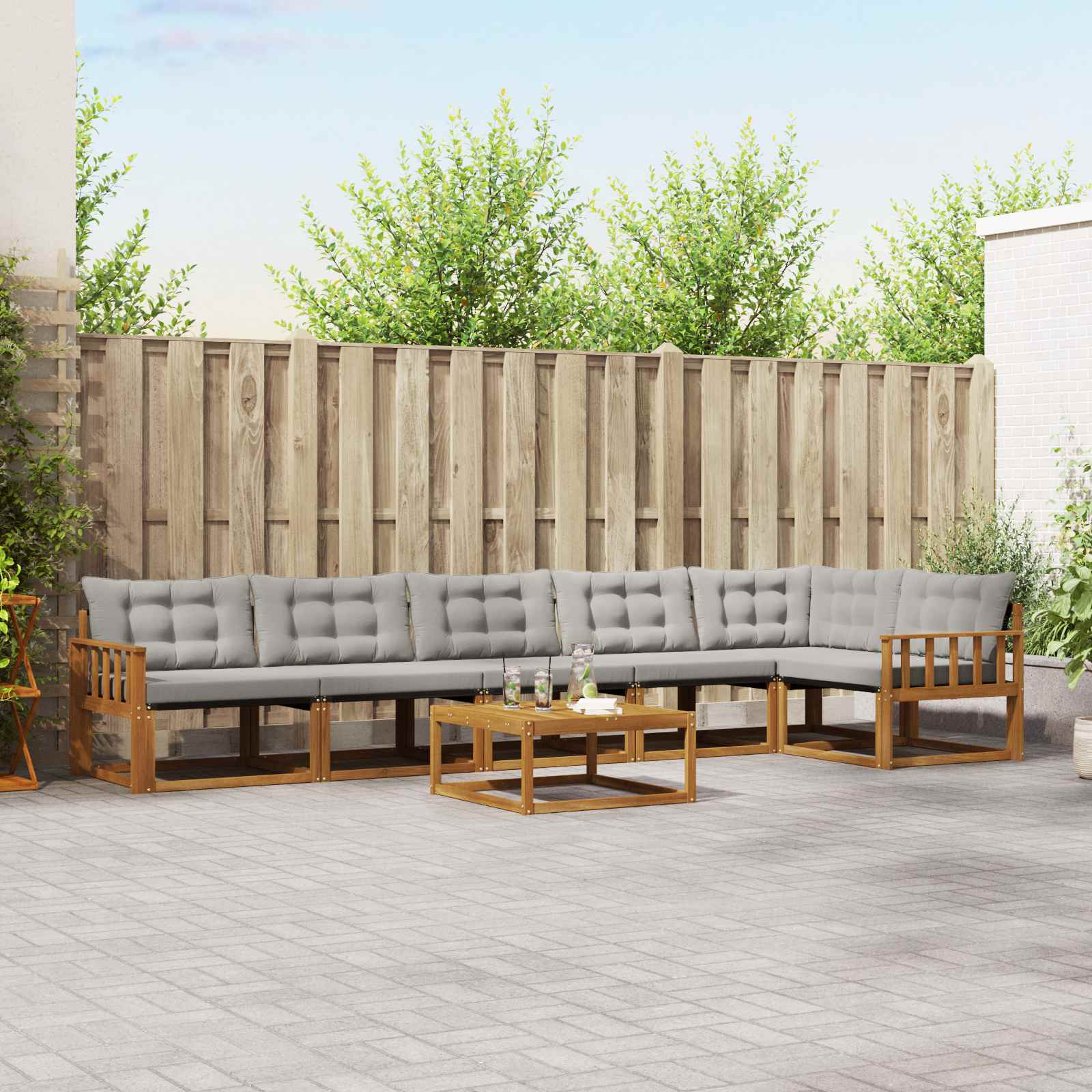 Buiten bankenset met kussen 7 pcs Natuurlijk en Lichtgrijs is nu te koop bij PeponiXL, paradijselijk wonen!