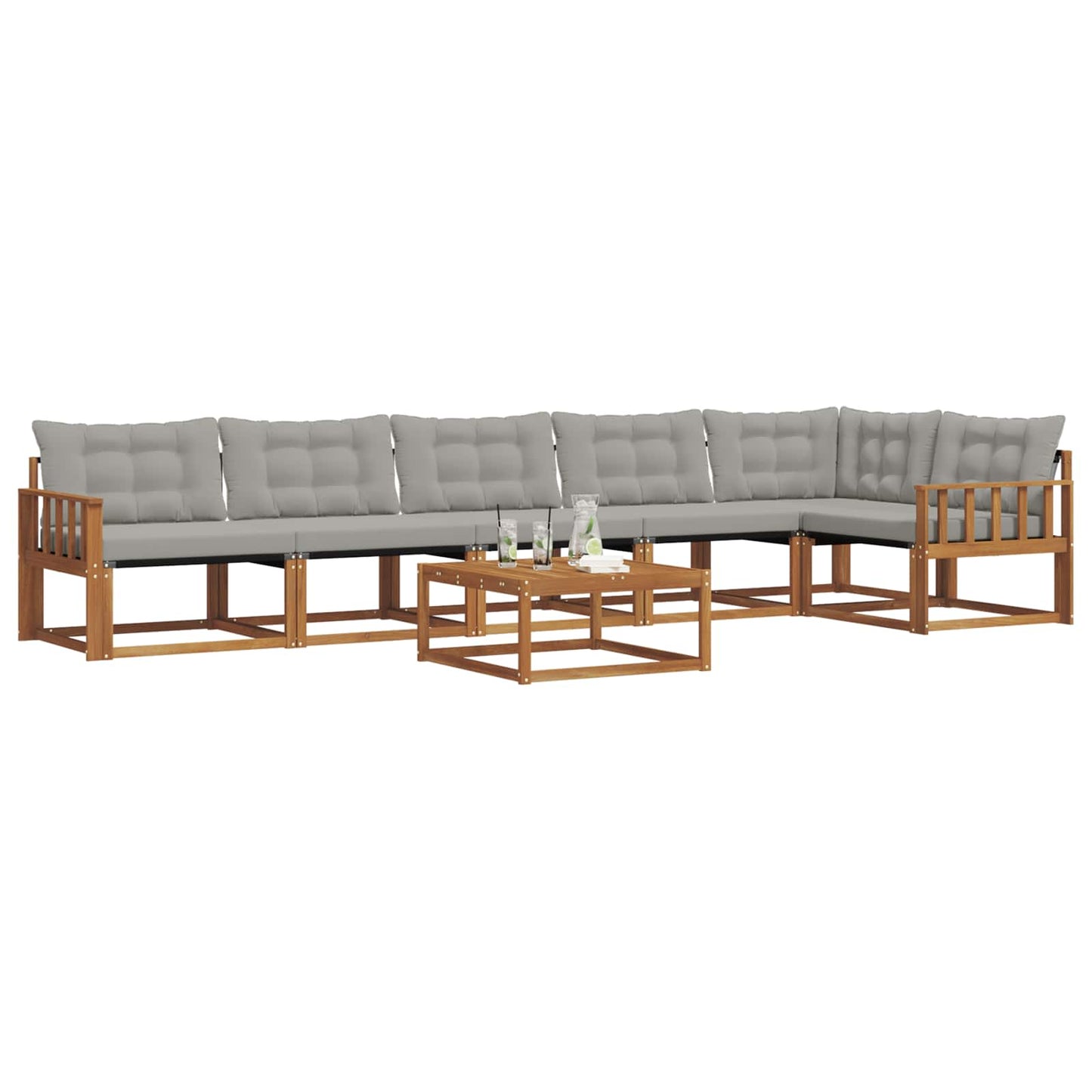 Buiten bankenset met kussen 7 pcs Natuurlijk en Lichtgrijs is nu te koop bij PeponiXL, paradijselijk wonen!