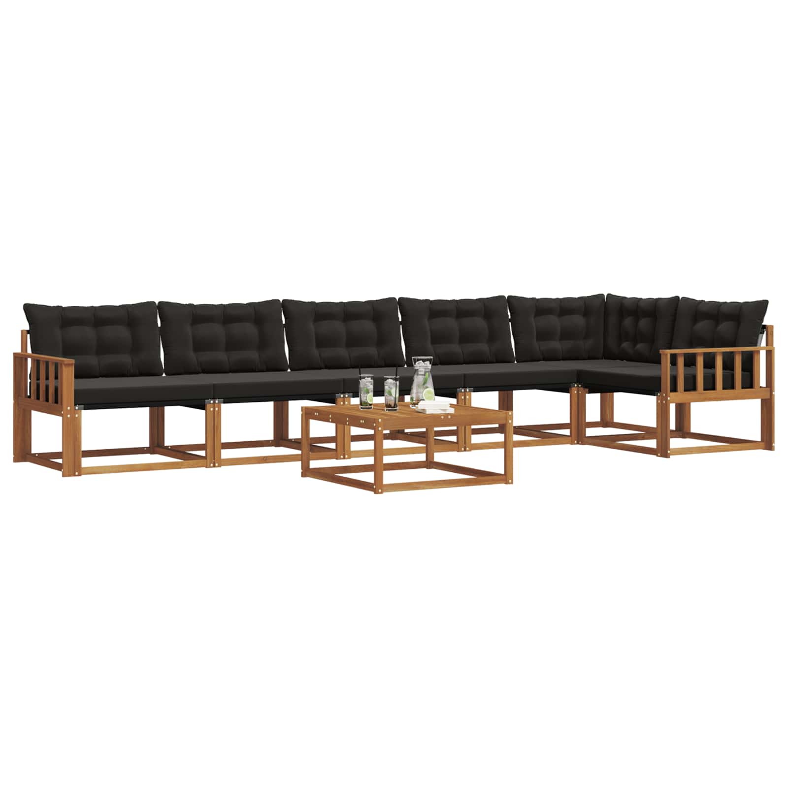 Buiten bankenset met kussen 7 pcs Natuurlijk en Zwart is nu te koop bij PeponiXL, paradijselijk wonen!