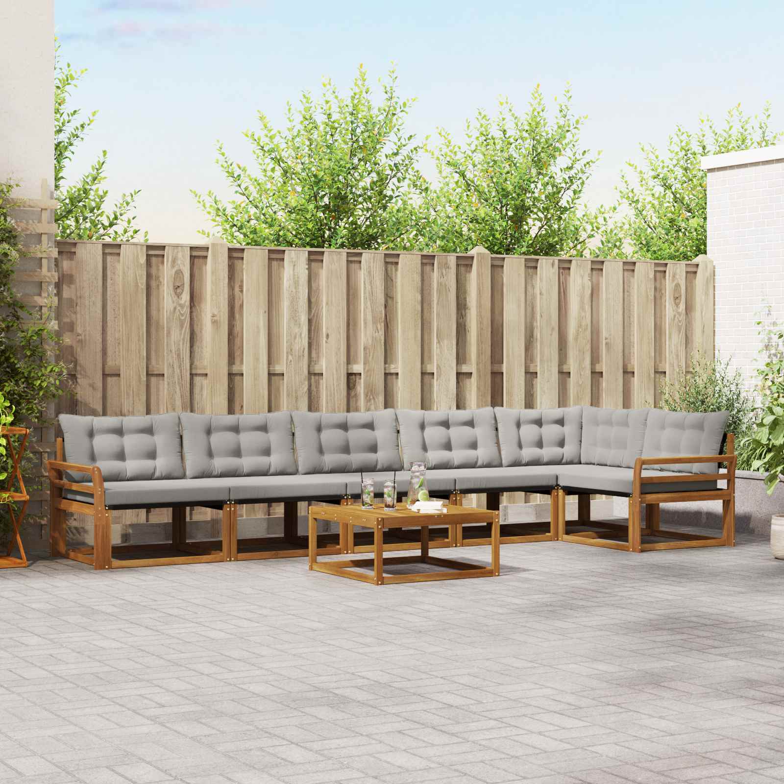 Buiten bankenset met kussen 7 pcs Natuurlijk en Lichtgrijs is nu te koop bij PeponiXL, paradijselijk wonen!