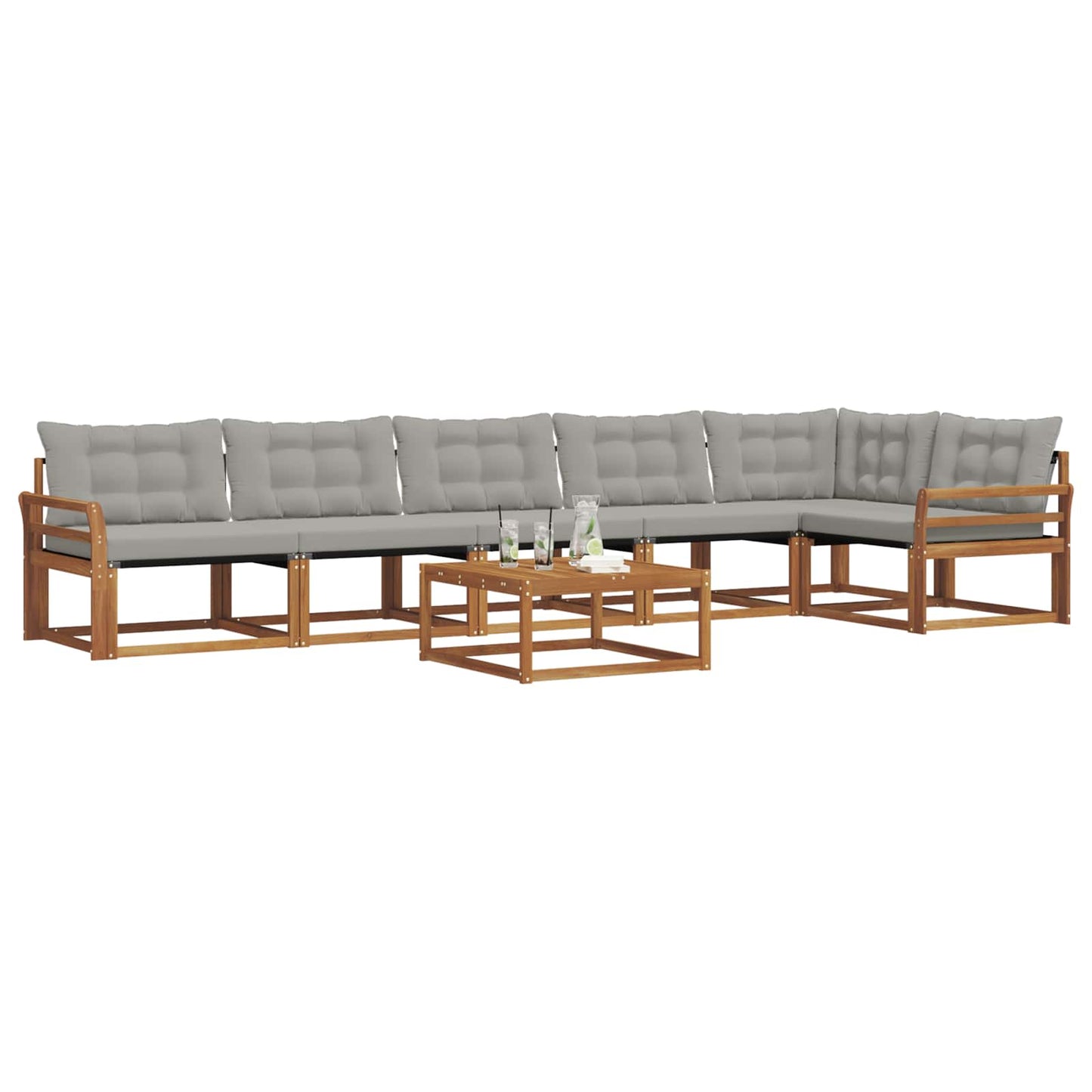Buiten bankenset met kussen 7 pcs Natuurlijk en Lichtgrijs is nu te koop bij PeponiXL, paradijselijk wonen!