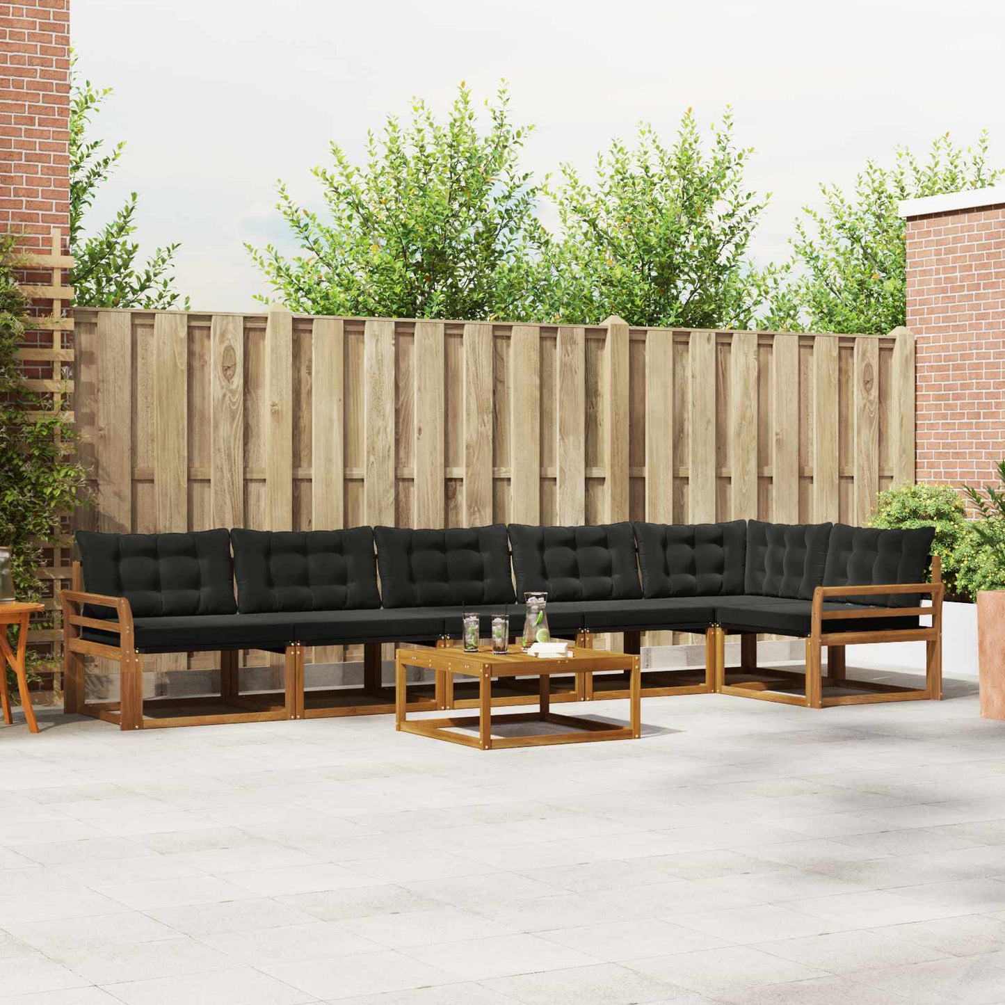 Buiten bankenset met kussen 7 pcs Natuurlijk en Zwart is nu te koop bij PeponiXL, paradijselijk wonen!