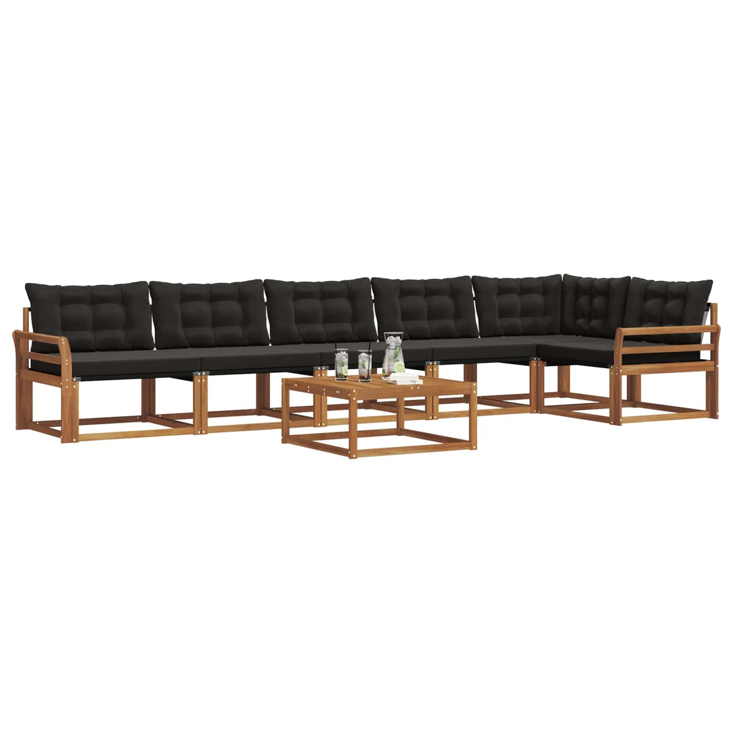 Buiten bankenset met kussen 7 pcs Natuurlijk en Zwart is nu te koop bij PeponiXL, paradijselijk wonen!